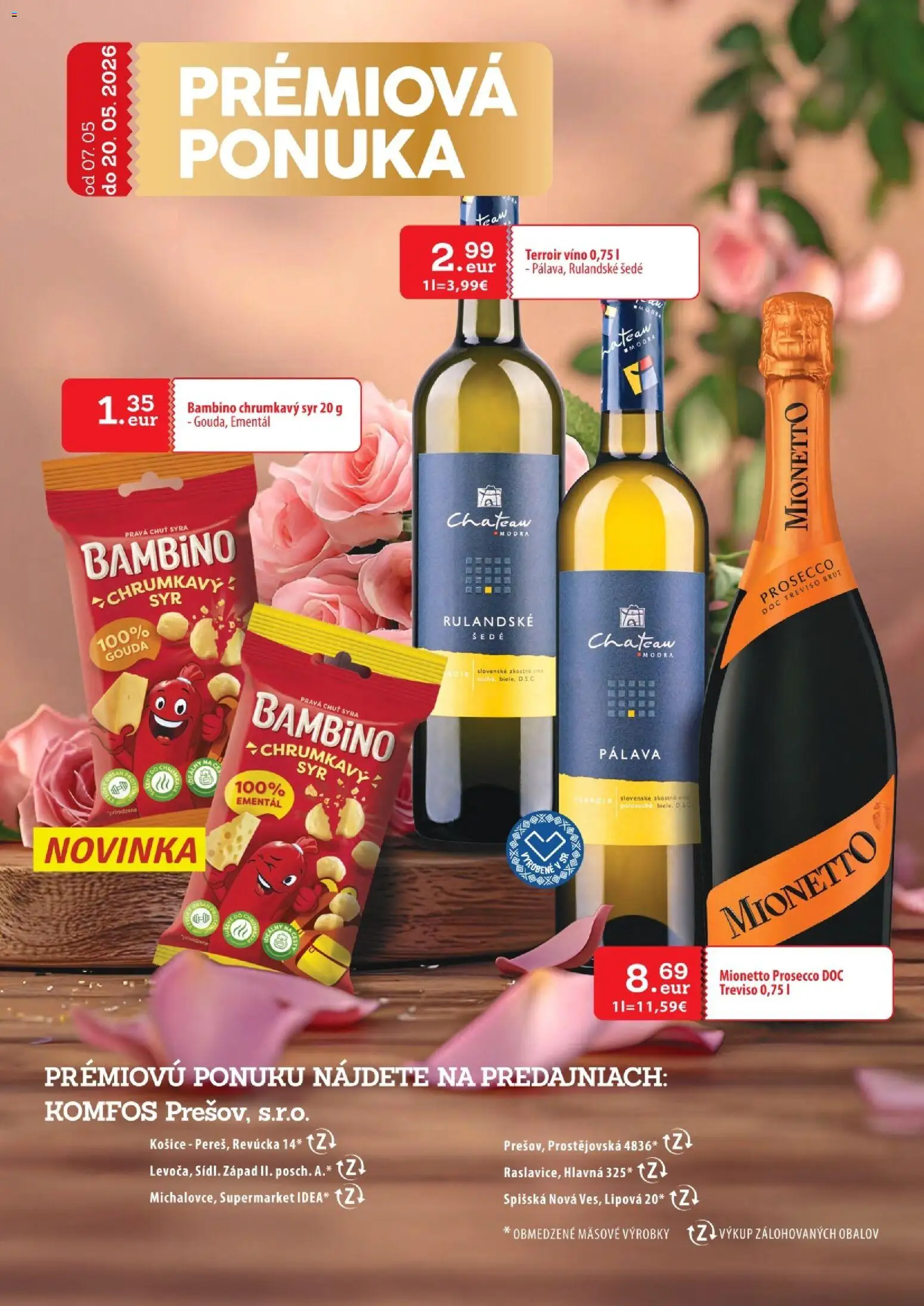 Nové CBA Komfos akcie – leták je platný od 07.05.2026 | Strana: 29 | Produkty: Syr, Víno, Prosecco, Gouda