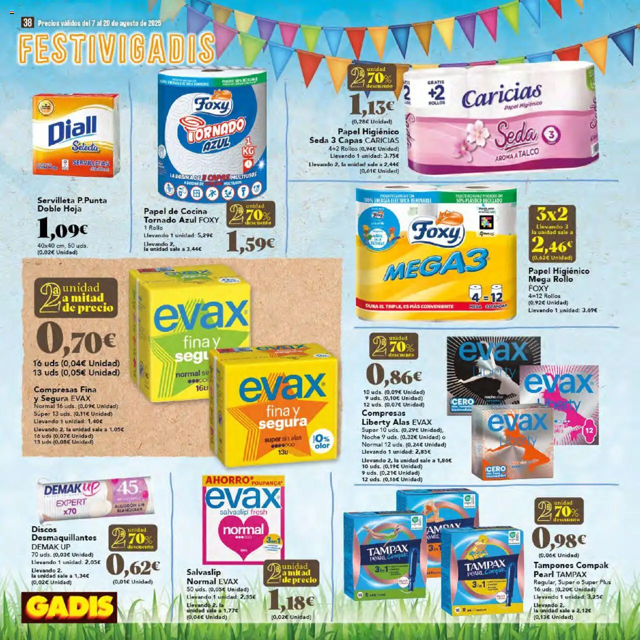 Gadis folleto │ válido desde el 07.08.2025 | Página: 38 | Productos: Tampones, Papel higienico, Cocina, Γλυφιτζούρι