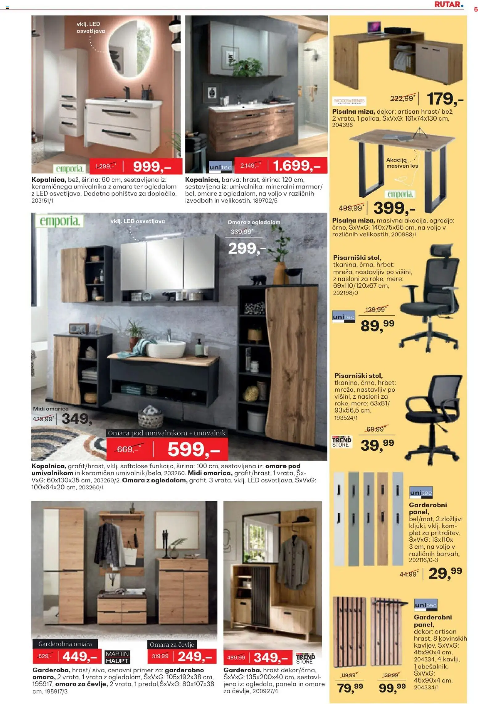 Novi Rutar katalog ponudbe – veljaven od 24.03.2026 | Stran: 5 | Izdelki: Pohištvo, Omara, Barva, Vrata