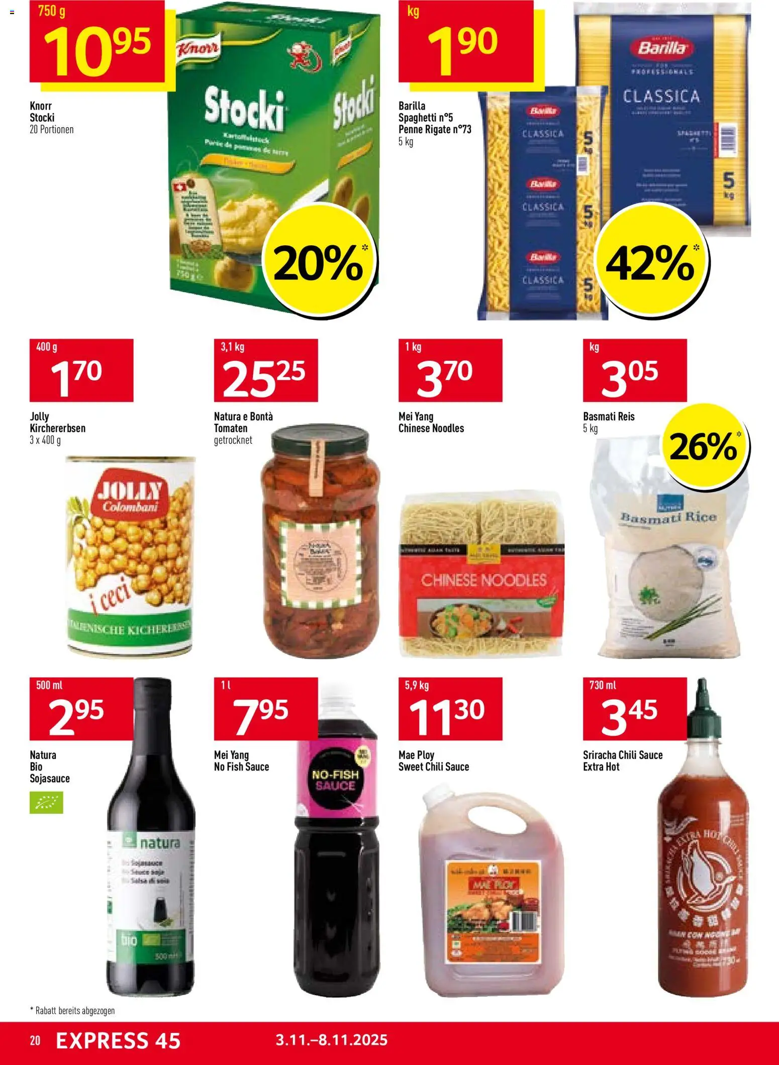 Prodega Aktionen – gültig ab 03.11.2025 | Seite: 20 | Produkte: Barilla, Tomaten, Reis, Chili