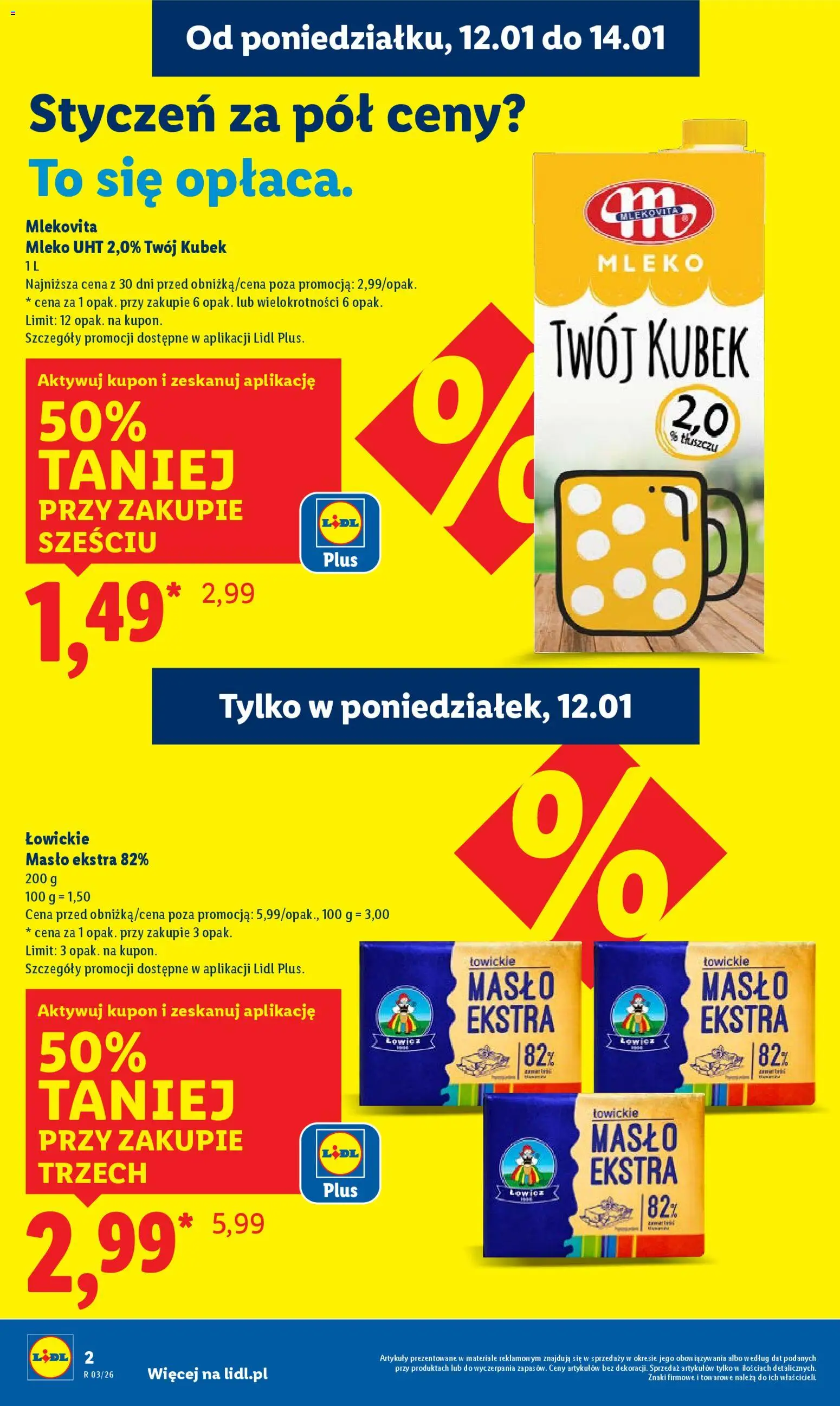 Lidl Gazetka od 12.01.2026 | Strona: 2 | Produkty: Mleko, Masło