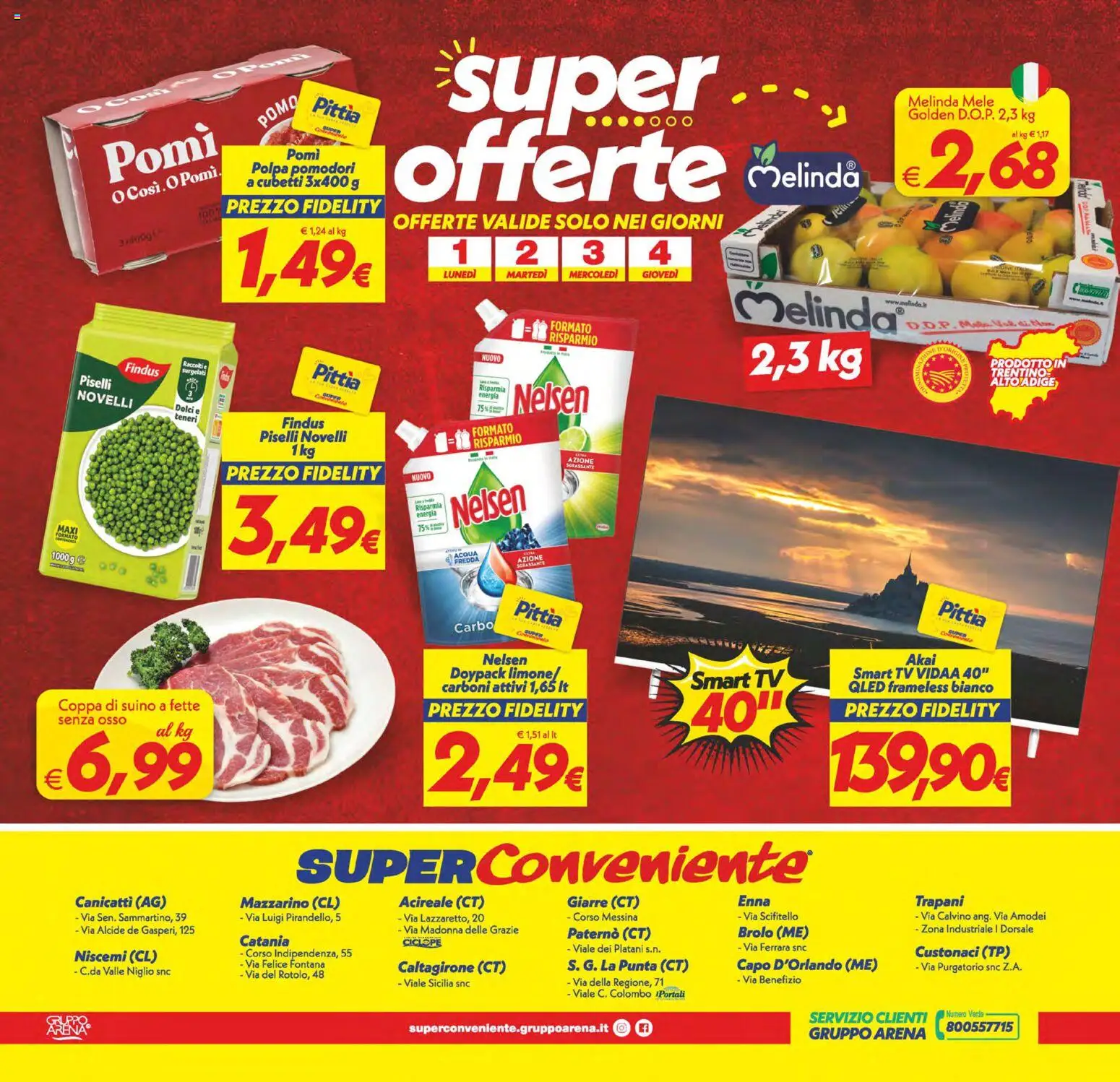 Volantino SuperConveniente del 25.11.2025 | Pagina: 24 | Prodotti: Mele, Suino, Pomodori, TV