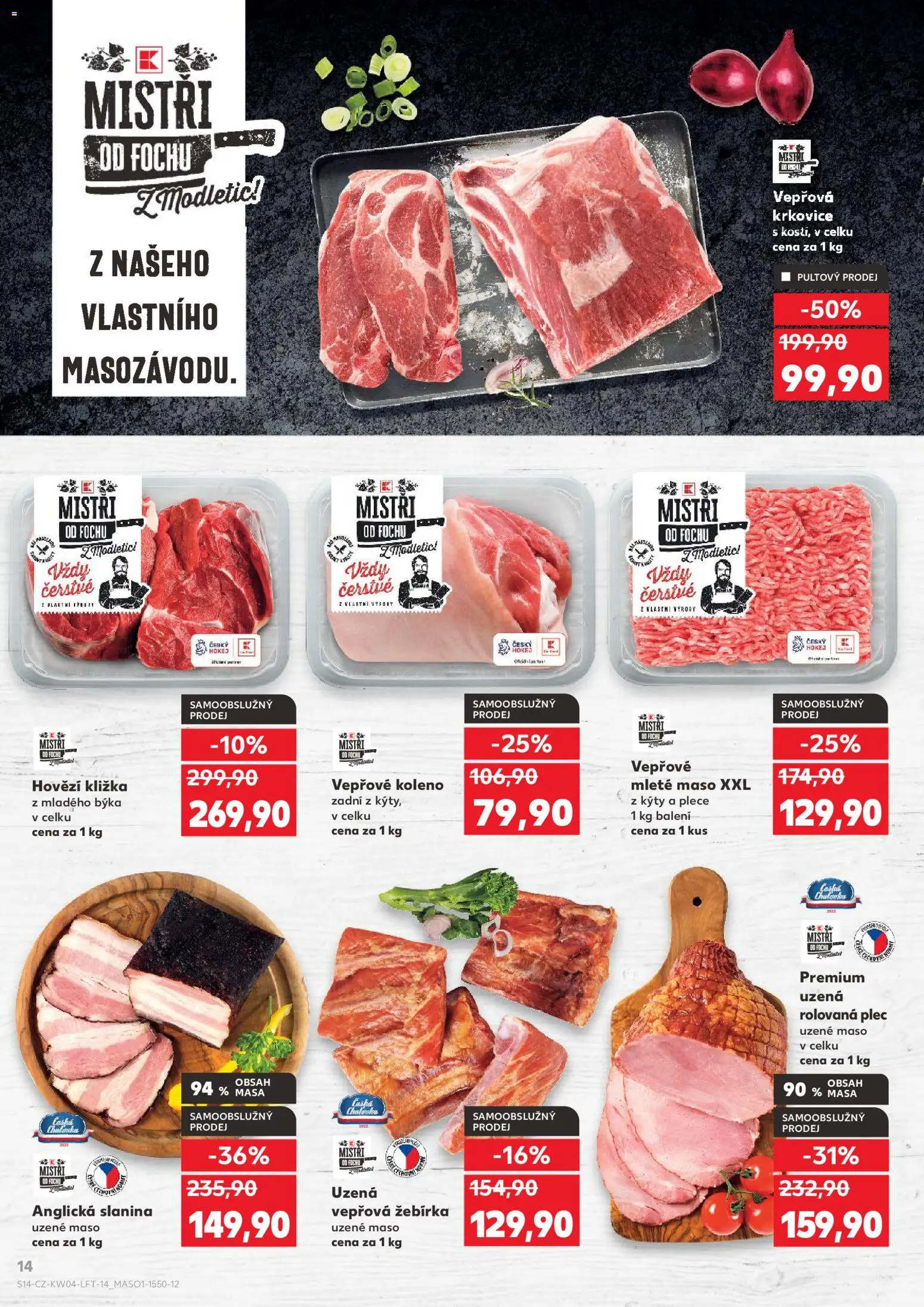 Kaufland leták od 21.01.2026 | Strana: 14 | Produkty: Vepřové koleno zadní, Mleté maso, Maso, Vepřová krkovice