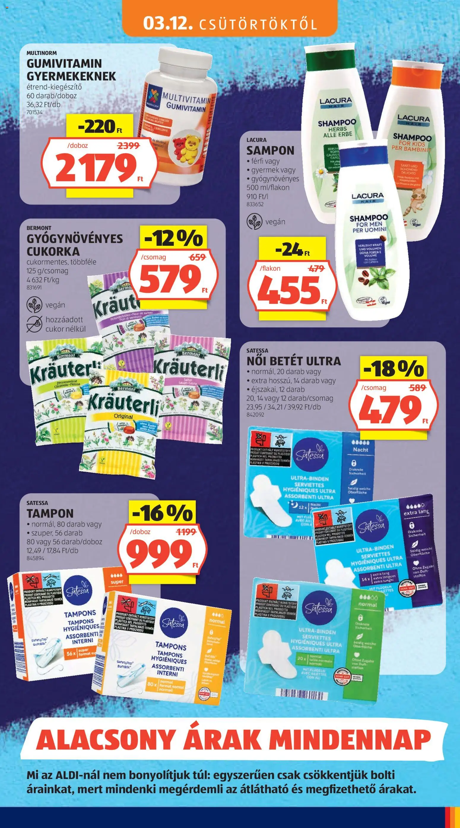 Aldi akciós ujság - amely érvényes a következő dátumtól: 12.03.2026 | Oldal: 21 | Termékek: Sampon, Cukorka, Multivitamin, Vegán