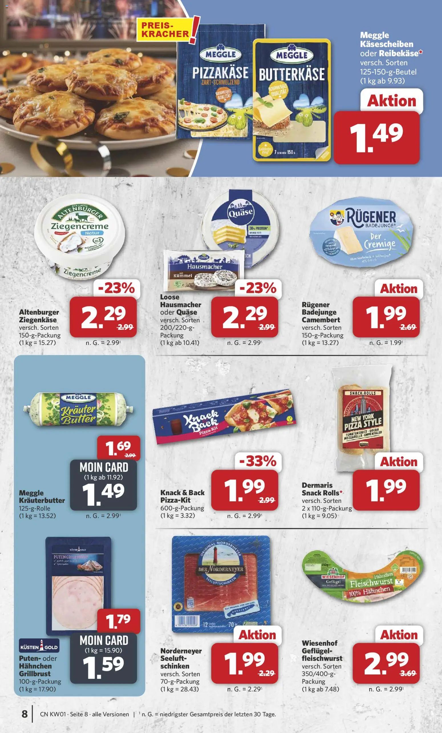Combi Prospekt 	 – gültig ab 29.12.2025 | Seite: 8 | Produkte: Butter, Ziegenkäse, Schinken, Pizza