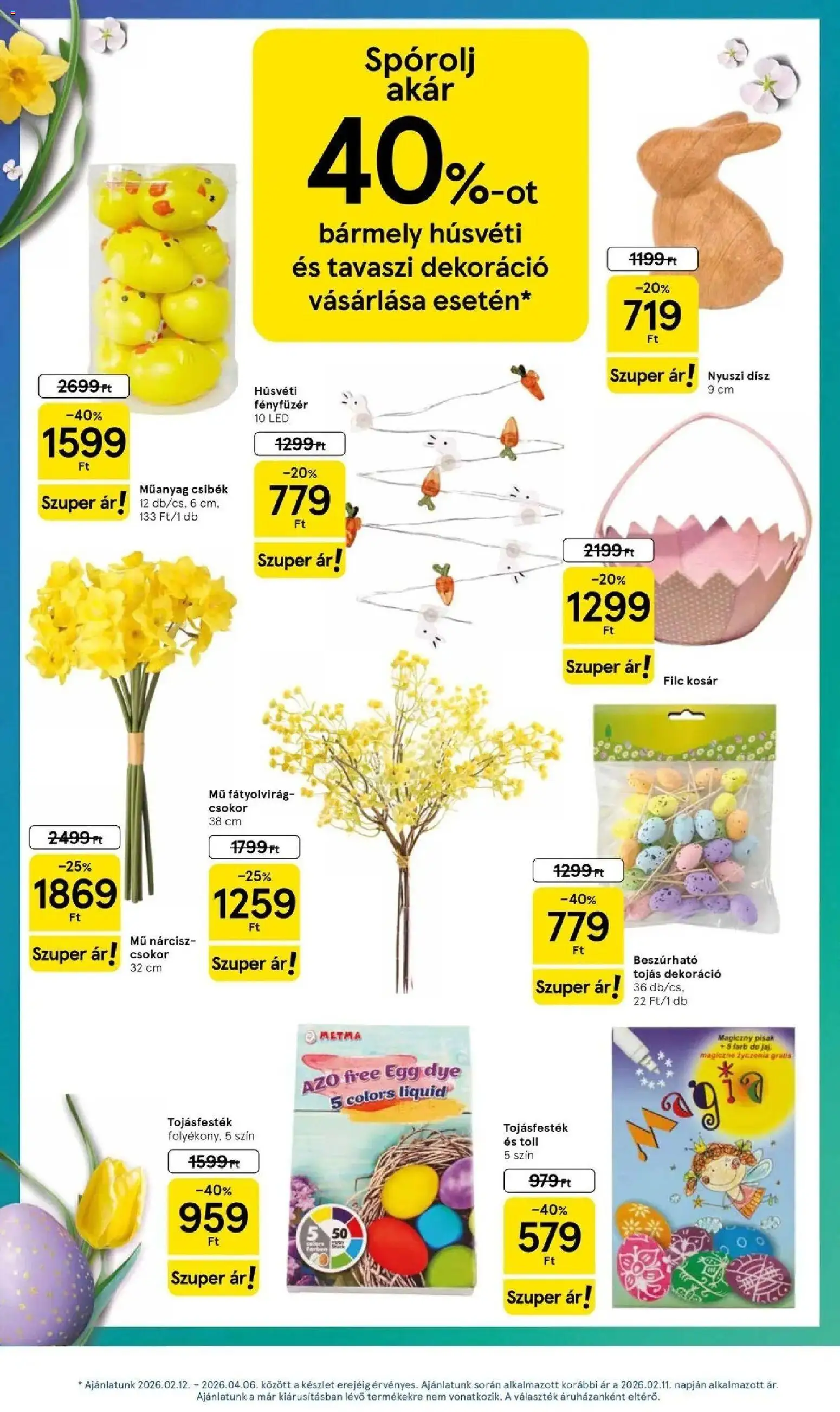 Tesco akciós ujság - amely érvényes a következő dátumtól: 26.03.2026 | Oldal: 13 | Termékek: Tojásfesték, Kosár, Tojás, Dekoráció