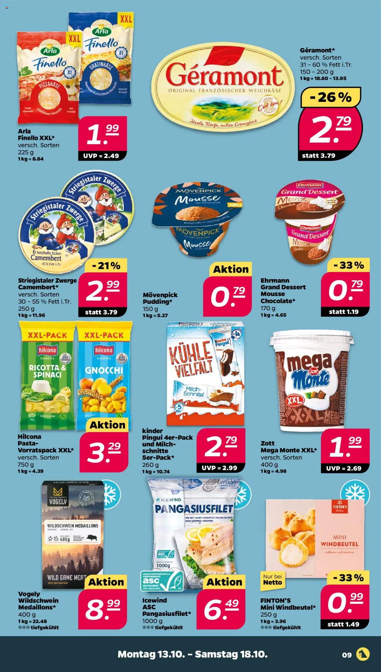 Netto Prospekt 	 – gültig ab 13.10.2025 | Seite: 9 | Produkte: Geramont, Milch, Ehrmann grand dessert, Pasta