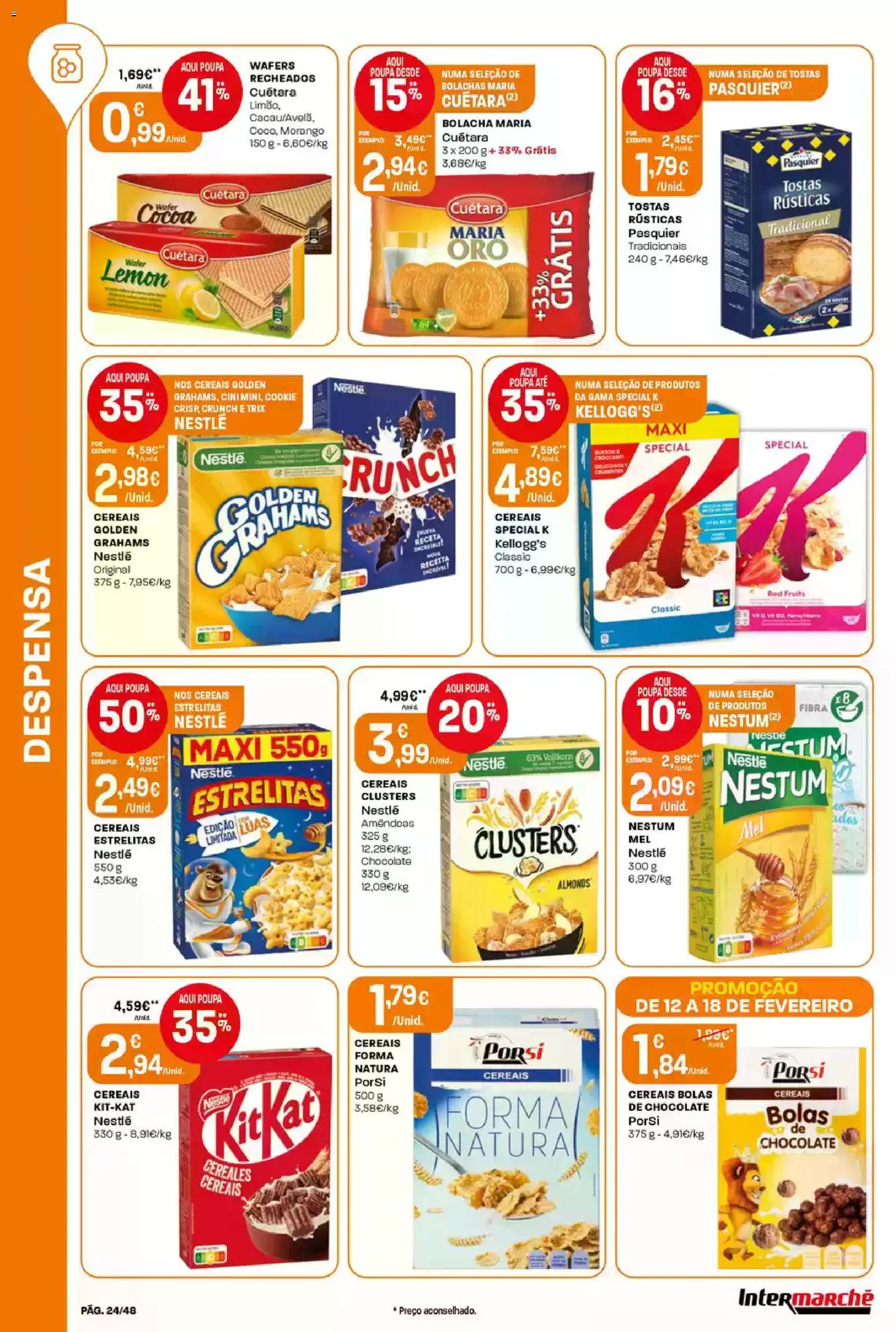Intermarché folheto │ válido de 12.02.2026 | Página: 24 | Produtos: Amêndoas, Tostas, Nestlé, Chocolate