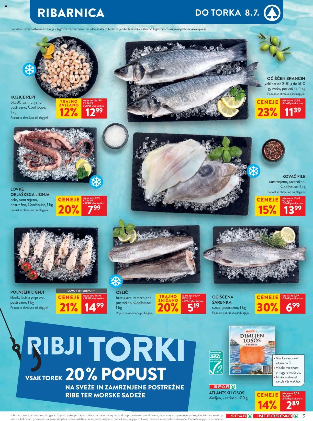 Spar katalog  27/25 │ velja od 02.07.2025 | Stran: 12 | Izdelki: Oslič, Kozice, Losos, Ribe
