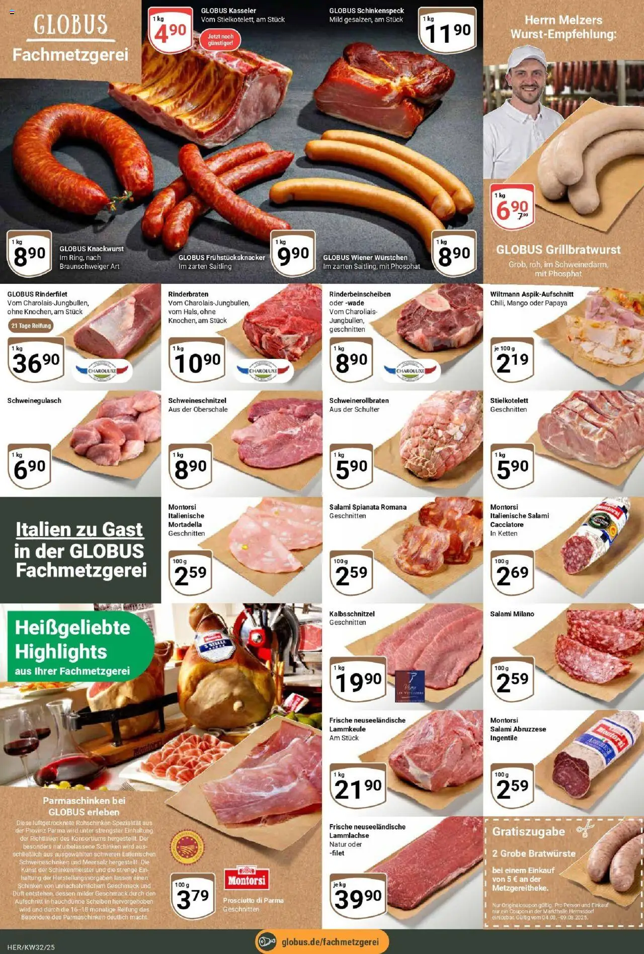 Globus prospekt Hermsdorf	 - gültig ab dem 03.08.2025 | Seite: 12 | Produkte: Rinderbraten, Lammkeule, Wiener wurstchen, Mango