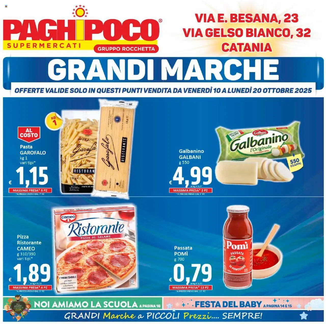 Volantino Paghi Poco del 10.10.2025 | Pagina: 1 | Prodotti: Pomodoro, Formaggio, Pasta, Presa