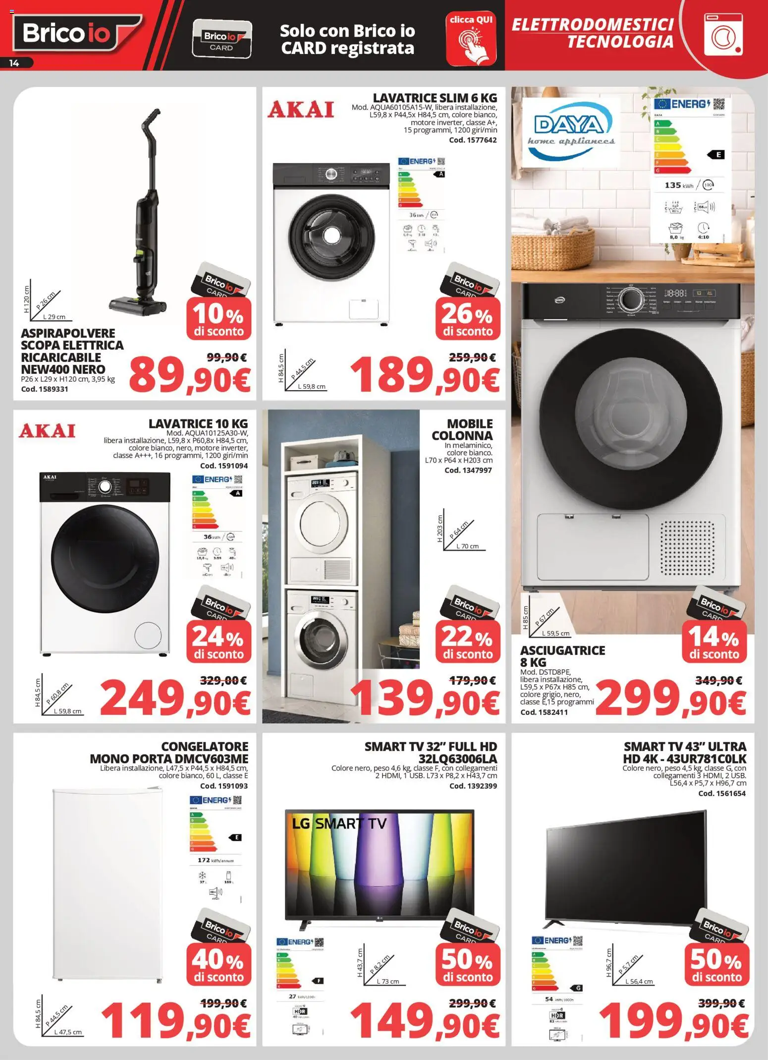 Volantino Brico io del 05.03.2026 | Pagina: 14 | Prodotti: Scopa elettrica, Mobile, Asciugatrice, Scopa