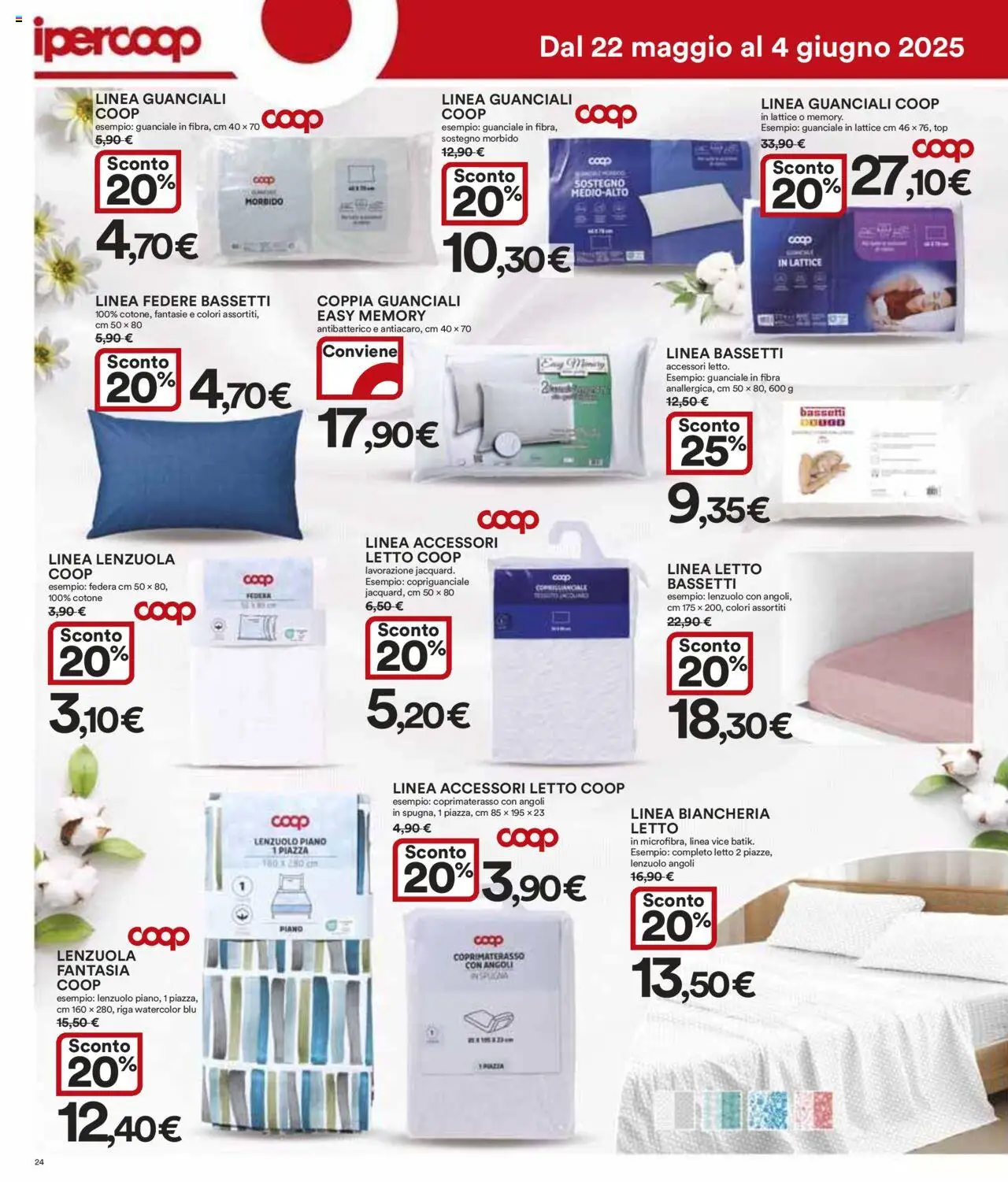 Volantino Ipercoop del 22.05.2025 | Pagina: 24 | Prodotti: Top, Letto, Lenzuola, Guanciale