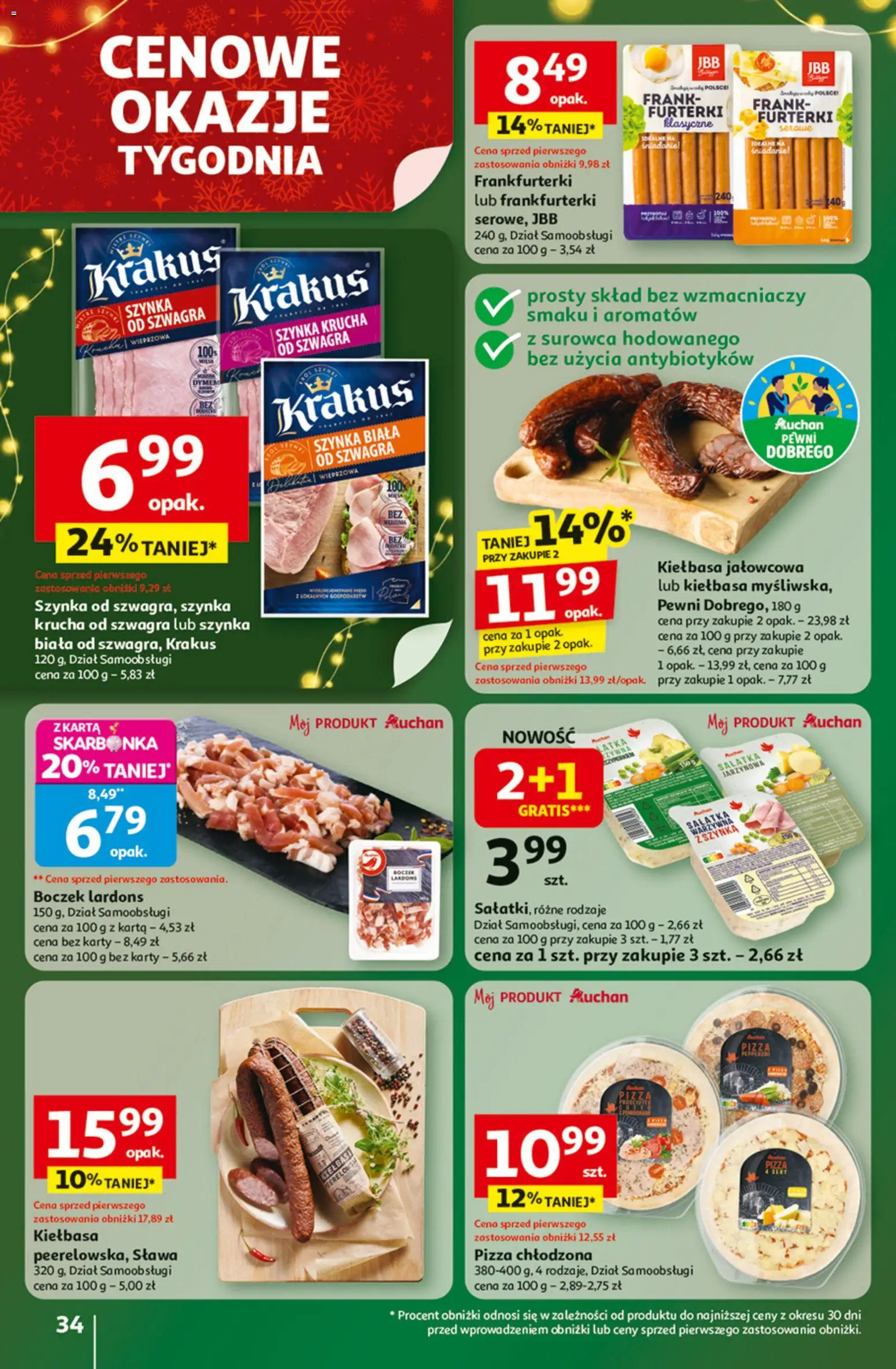 Auchan Black Friday od 27.11.2025 | Strona: 34 | Produkty: Kiełbasa, Szynka, Pizza, Sałatka