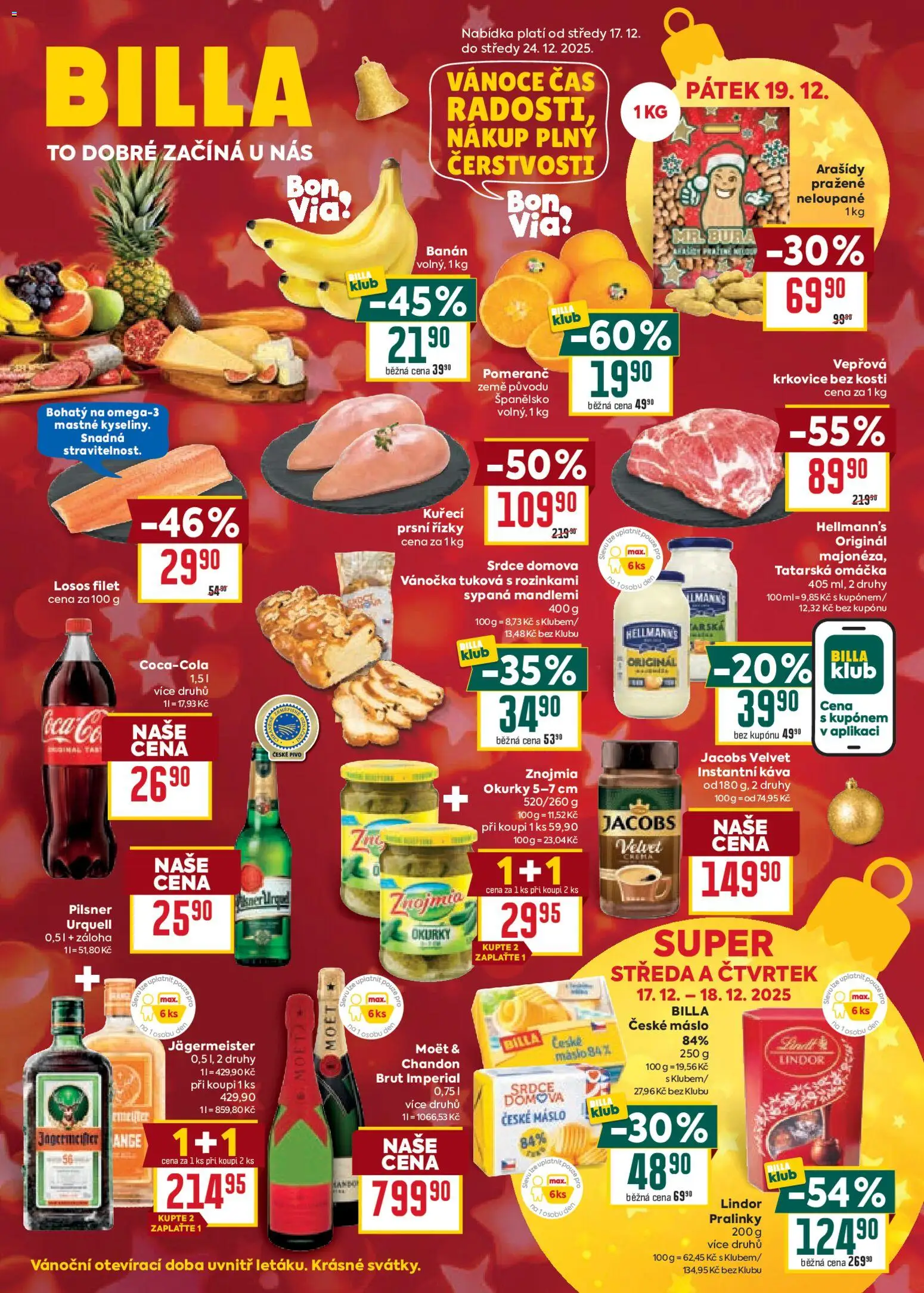 Billa Malý leták od 17.12.2025 | Strana: 1 | Produkty: Lindor, České máslo, Filet, Tatarská omáčka