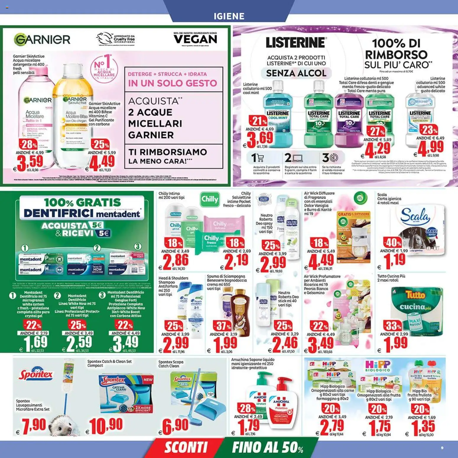 Volantino Elite Supermercati del 06.03.2026 | Pagina: 9 | Prodotti: Crema, Acqua micellare, Collutorio, Frutta