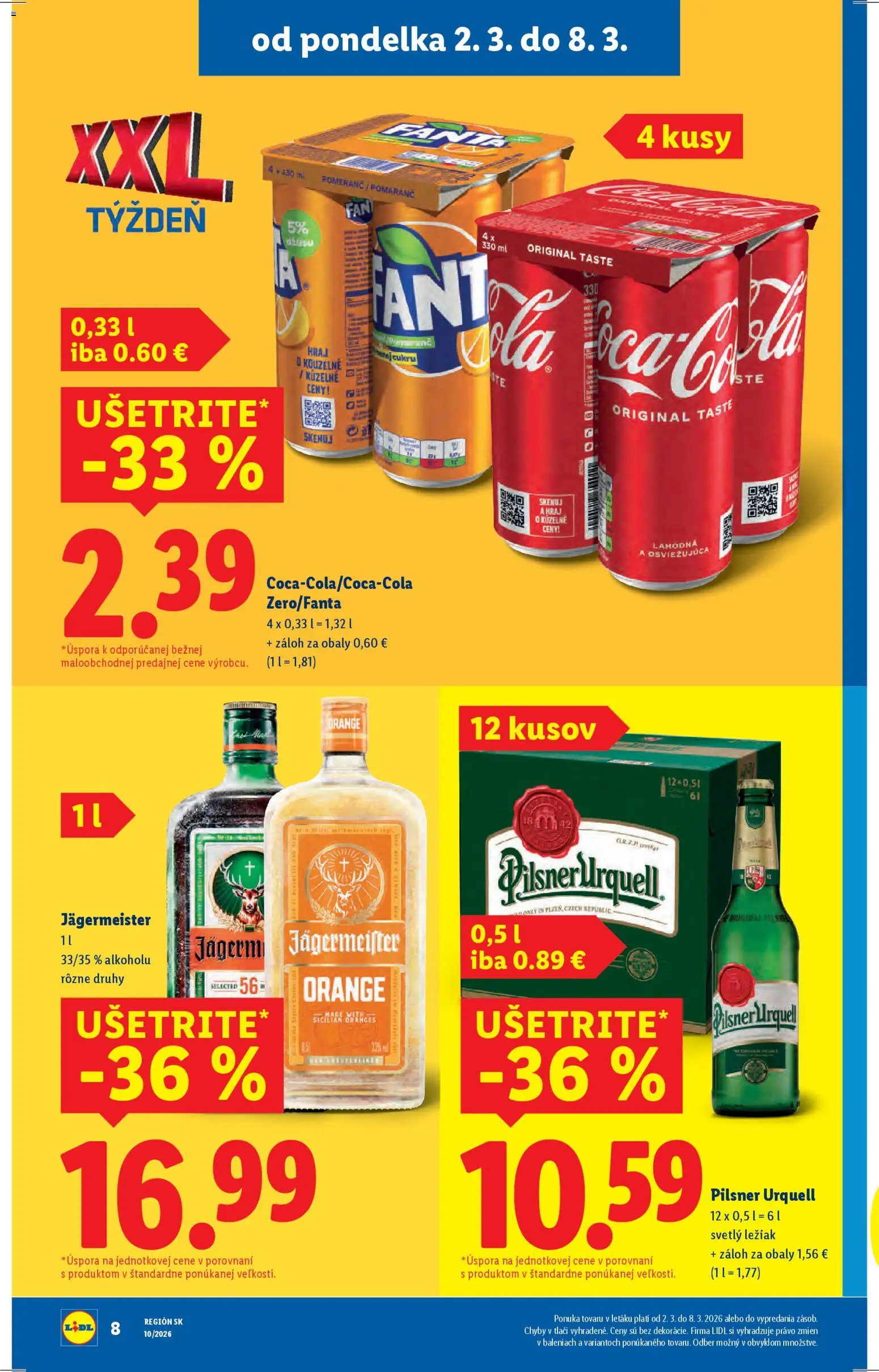 Nové Lidl akcie – leták je platný od 02.03.2026 | Strana: 8 | Produkty: Jägermeister, Pilsner Urquell, Fanta