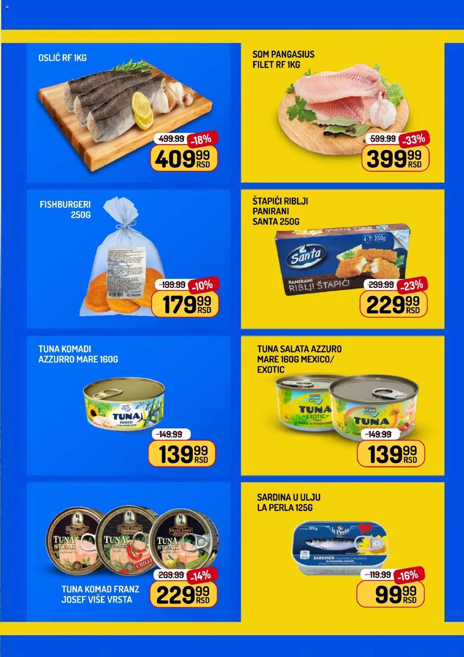 Aman katalog - važi od 27.03.2026 | Strana: 5 | Proizvode: Tuna steak, Salata, Riblji štapići, Sardina