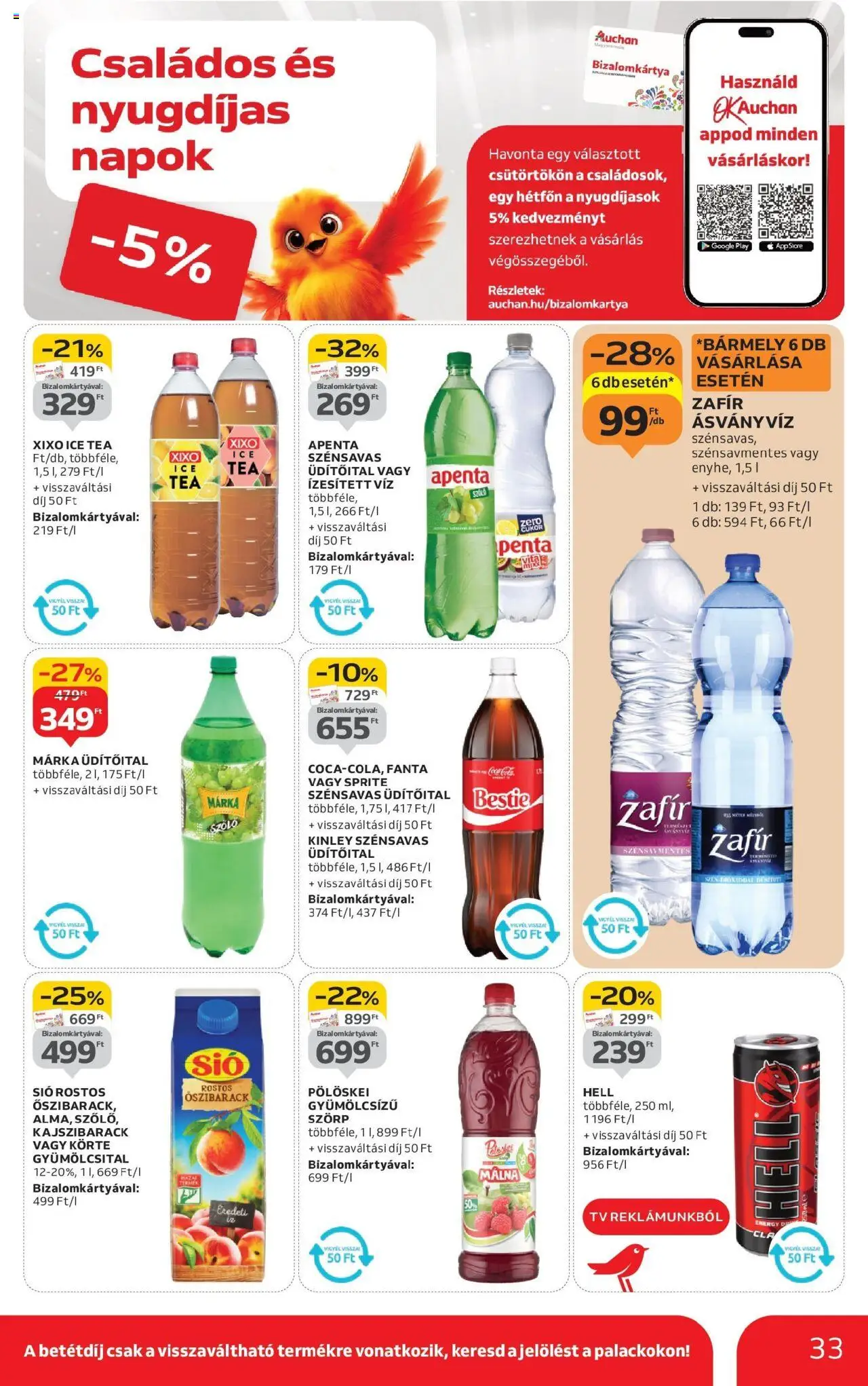 Auchan akciós ujság - amely érvényes a következő dátumtól: 04.09.2025 | Oldal: 33 | Termékek: Szörp, Őszibarack, Gyümölcsital, Ásványvíz