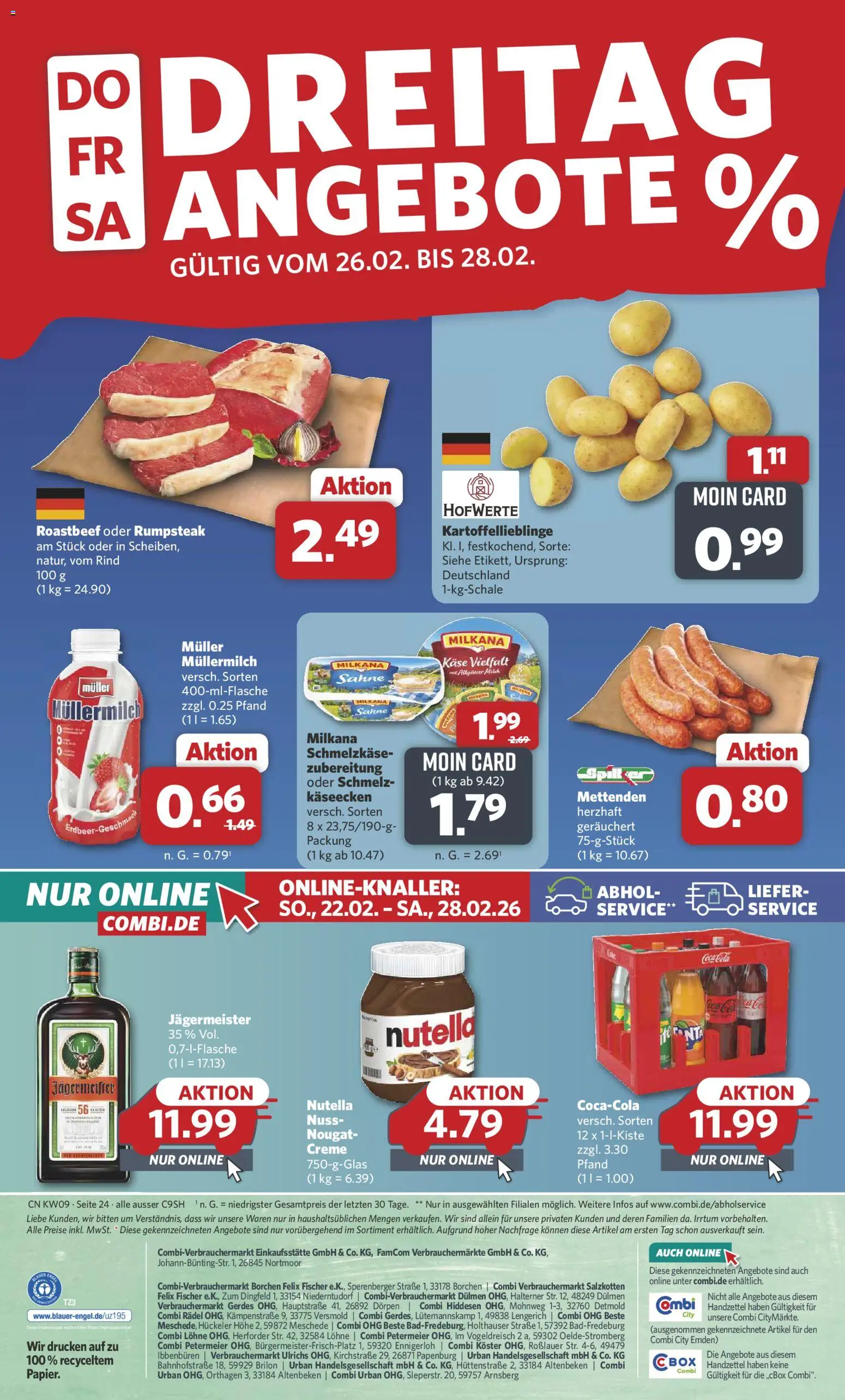 Combi Prospekt 	 – gültig ab 22.02.2026 | Seite: 25 | Produkte: Rumpsteak, Creme, Jägermeister, Müllermilch