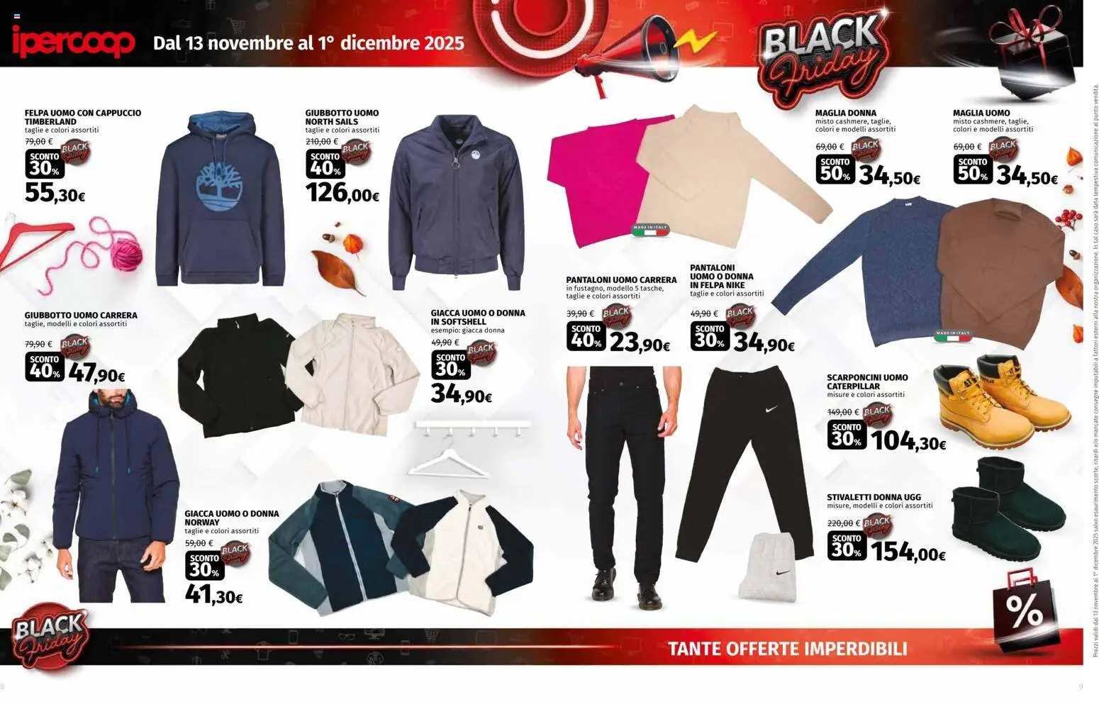 Volantino Ipercoop del 13.11.2025 | Pagina: 5 | Prodotti: Felpa, Giacca, Pantaloni, Cappuccio