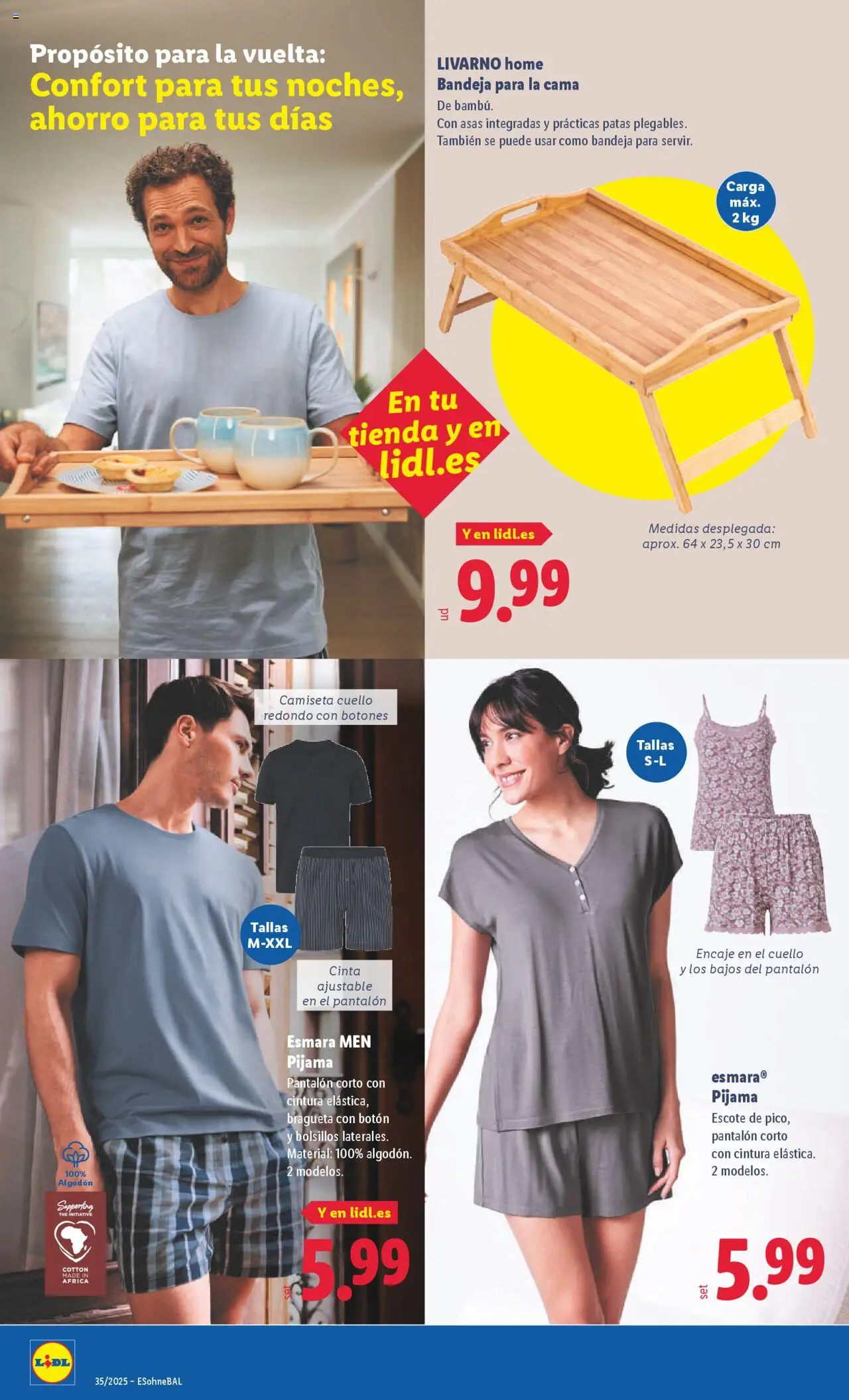 Lidl catálogo de bazar VAL │ válido desde el 25.08.2025 | Página: 6 | Productos: Pijama, Cama, Bandeja, Pantalón corto
