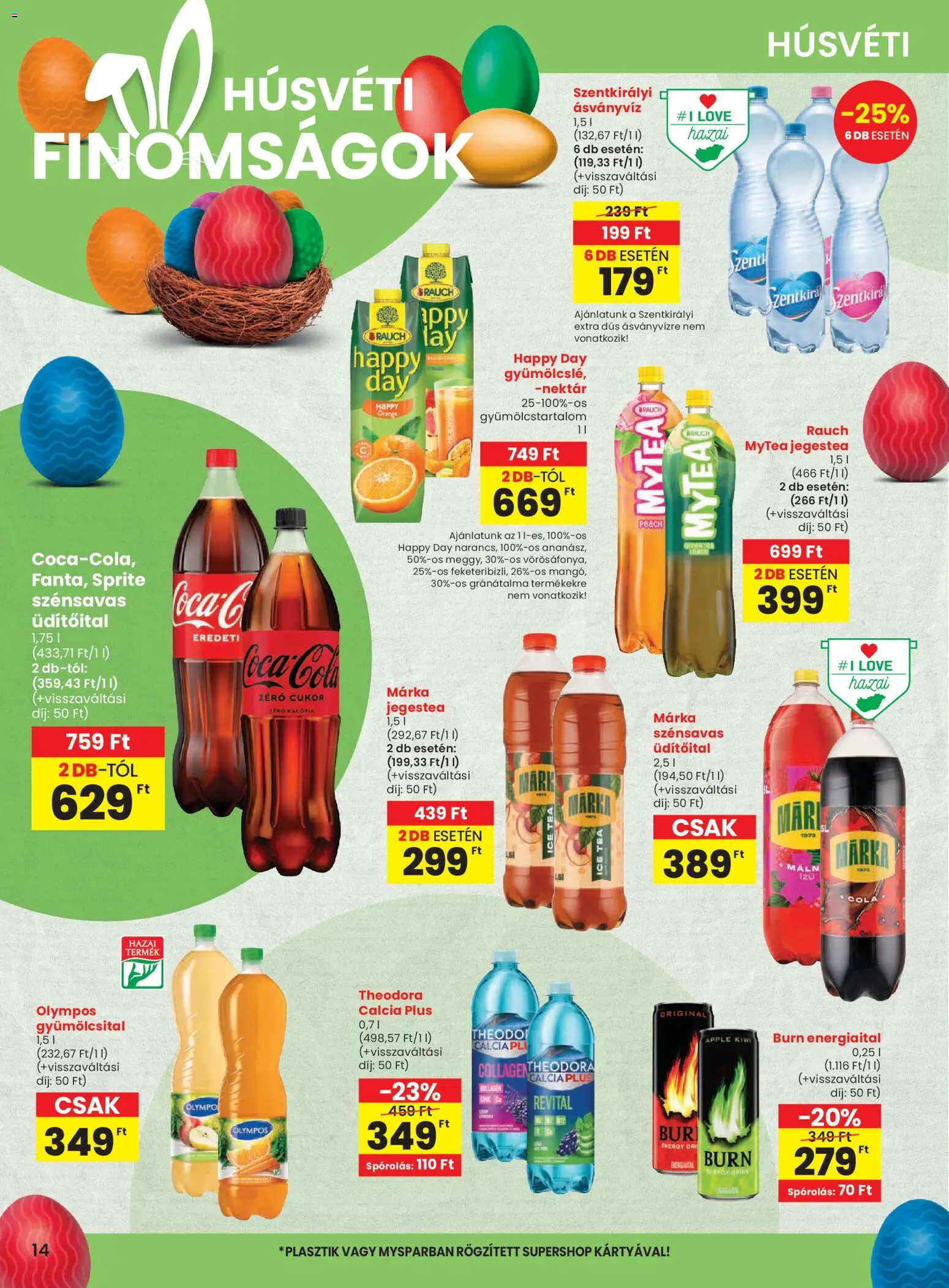 Spar akciós ujság - amely érvényes a következő dátumtól: 26.03.2026 | Oldal: 14 | Termékek: Gyümölcsital, Energiaital, Szentkirályi ásványvíz, Cola