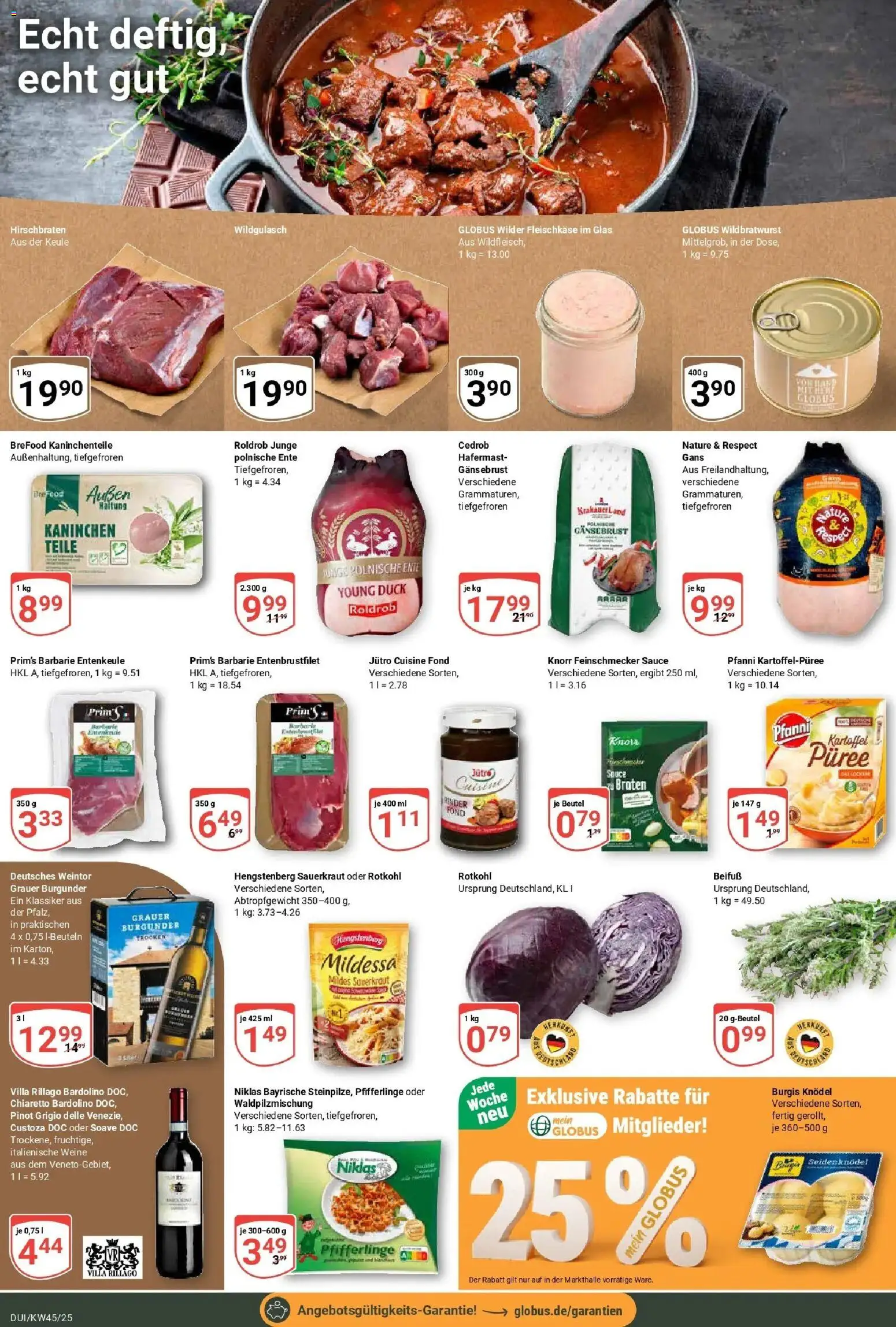 Globus prospekt Duisburg	 – gültig ab 02.11.2025 | Seite: 11 | Produkte: Kaninchen, Bratwurst, Knorr, Pfifferlinge