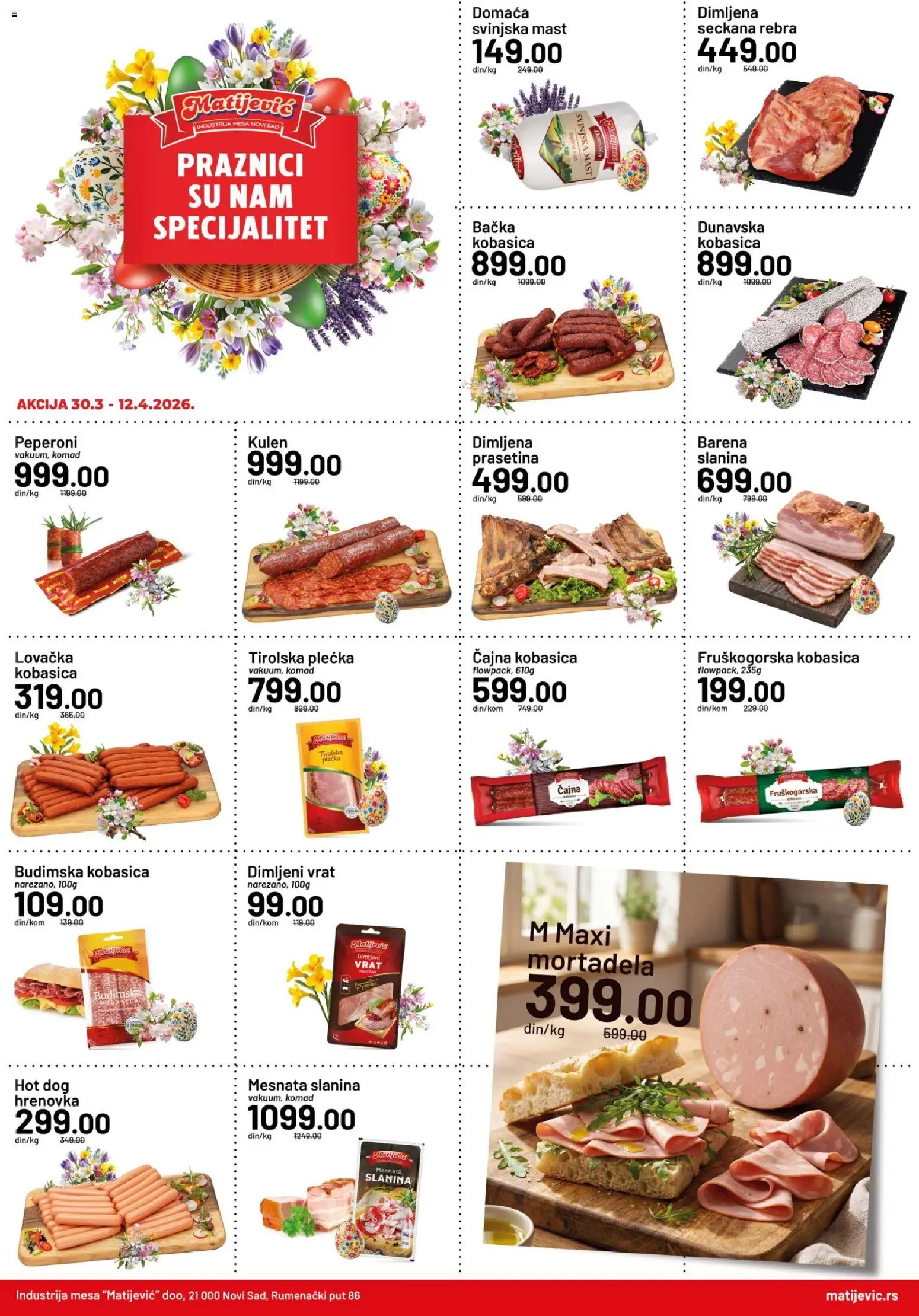 Matijevic katalog - važi od 30.03.2026 | Strana: 1 | Proizvode: Mast, Kulen, Mortadela, Slanina