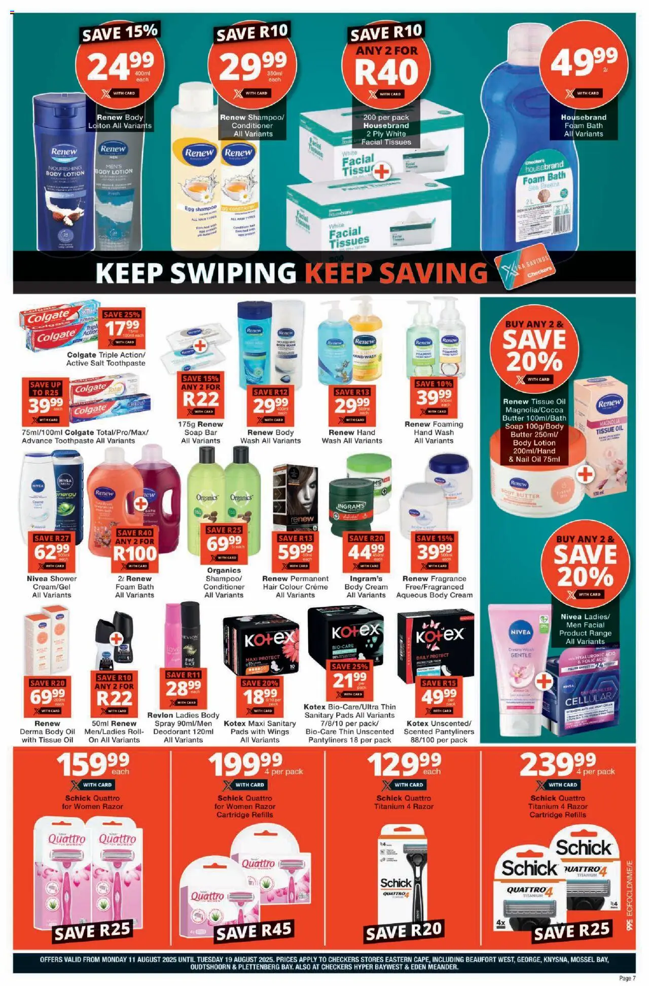 Checkers Eastern Cape - August Mid-Month Promotion │ valid from 11.08.2025 | Page: 7 | Products: Tissue oil, Conditioner, Cream, Salt