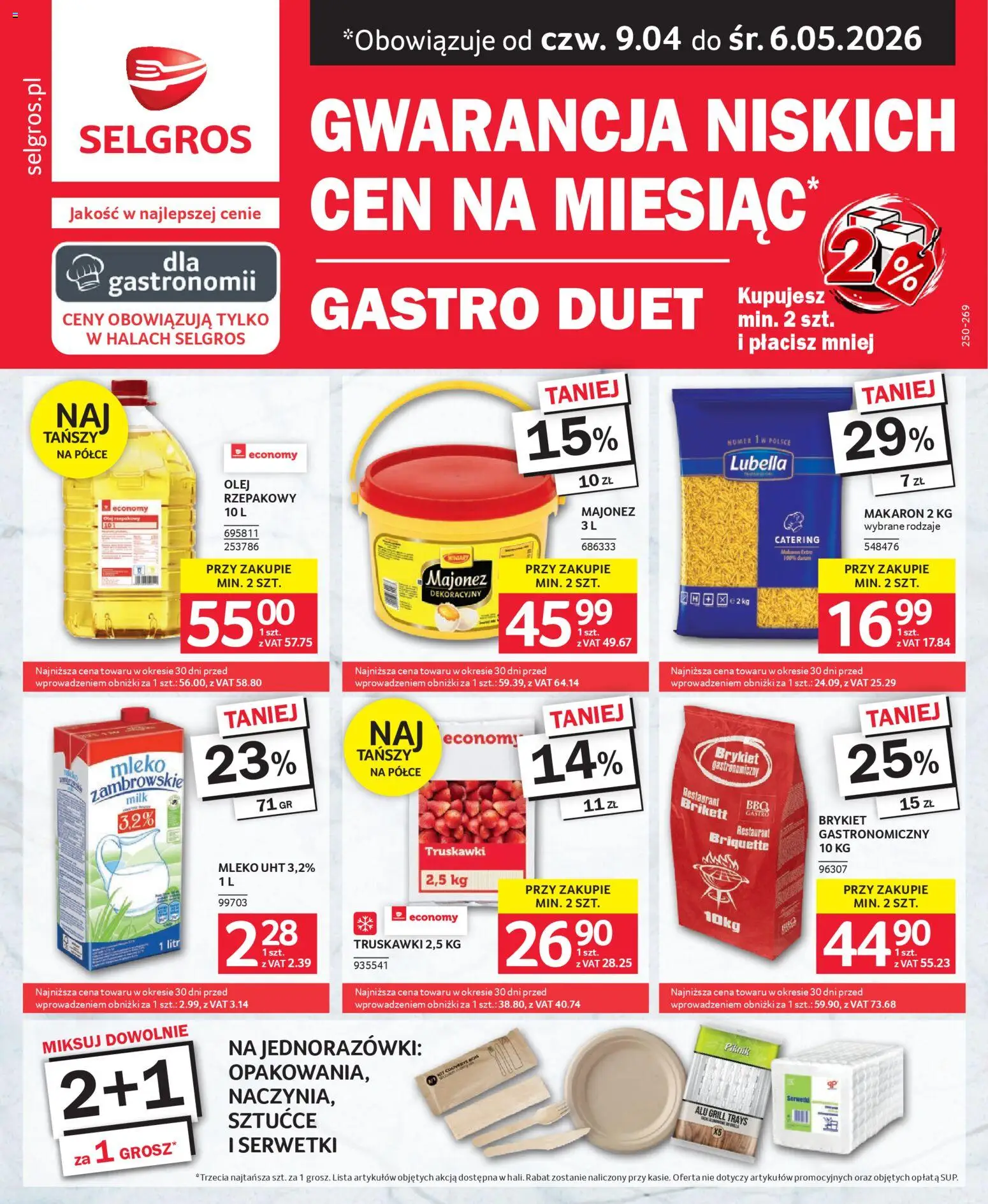Selgros cash&carry - Gastro Duet od 09.04.2026 | Strona: 1 | Produkty: Jednorazowki, Grill, Olej, Truskawki
