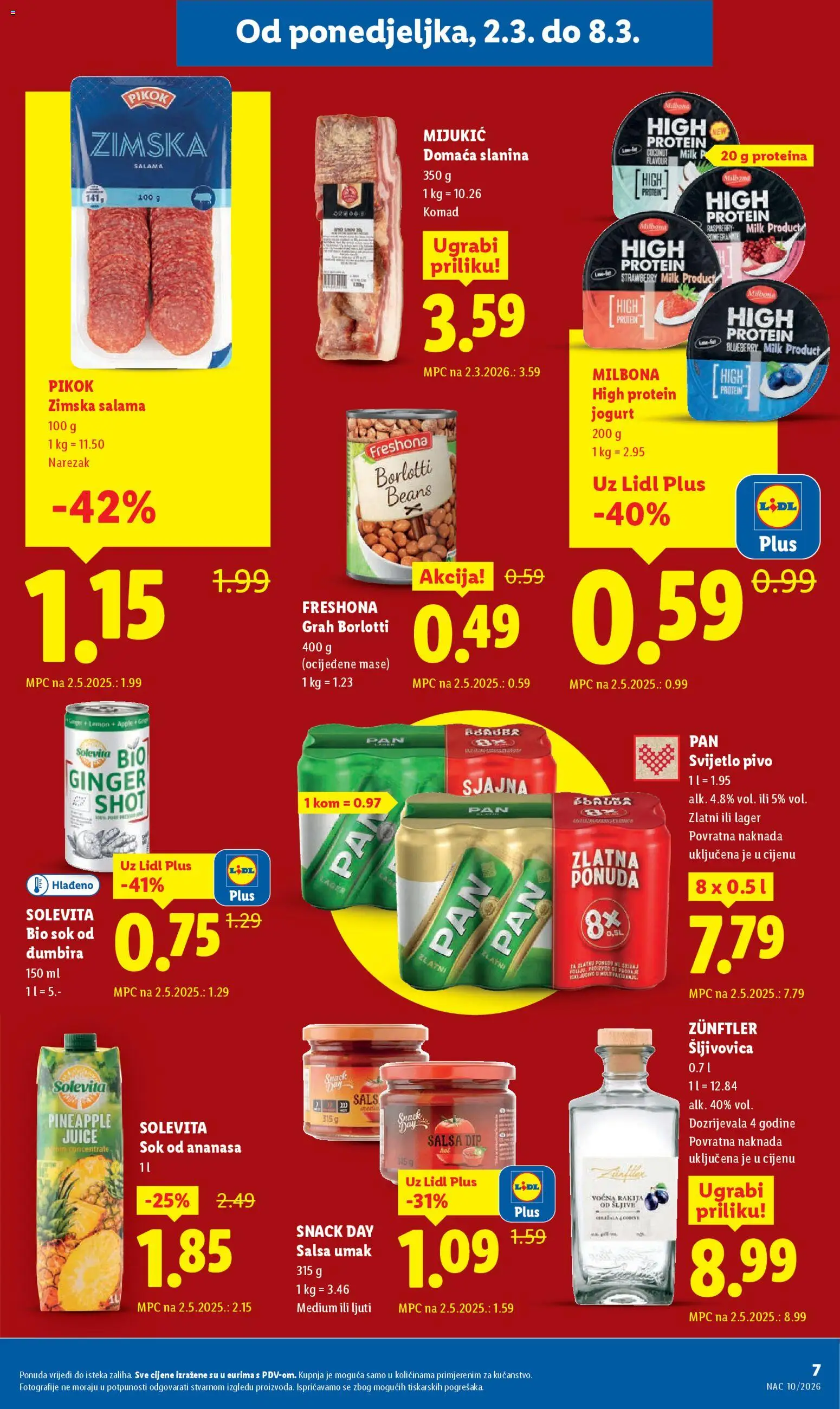 Lidl katalog | vrijedi od 02.03.2026 | Stranica: 7 | Proizvodi: Šljivovica, Jogurt, Grah, Pivo