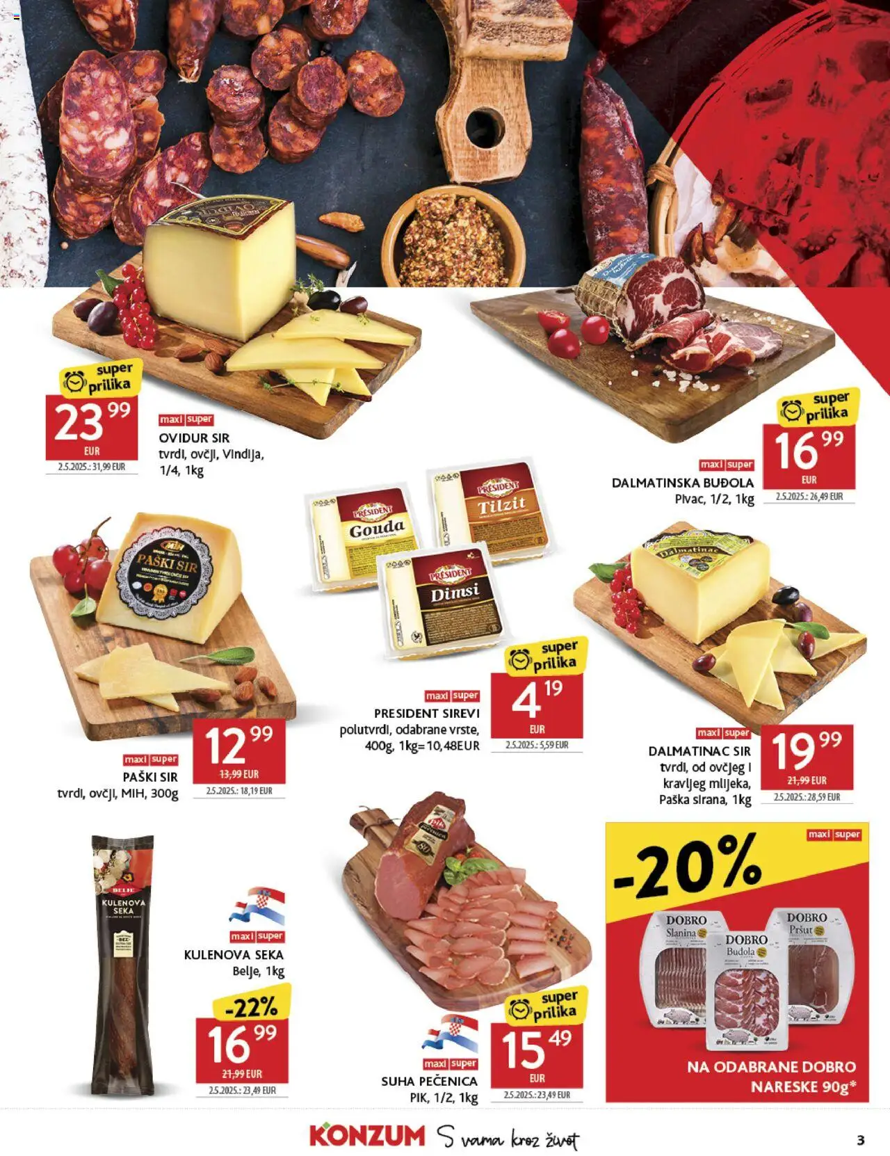 Konzum katalog | vrijedi od 06.08.2025 | Stranica: 3 | Proizvodi: Vindija, Sir, Buđola, Gouda