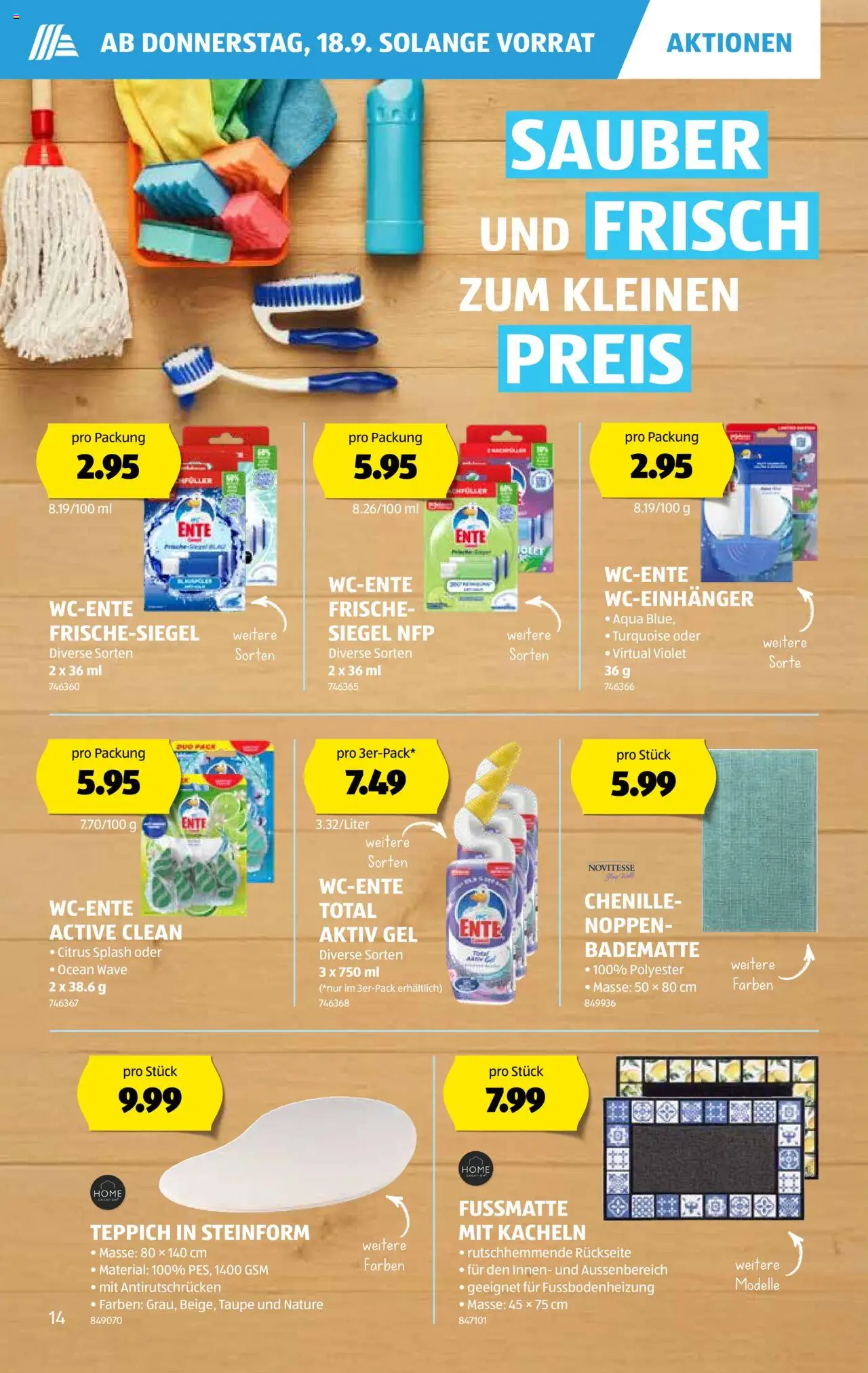 Aldi Aktionen – gültig ab 18.09.2025 | Seite: 15 | Produkte: Teppich, Fußmatte