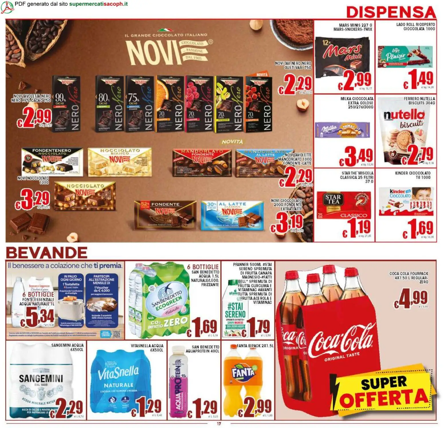 Volantino Sacoph del 13.02.2026 | Pagina: 17 | Prodotti: Cioccolato, Acqua, Nutella, Coca Cola