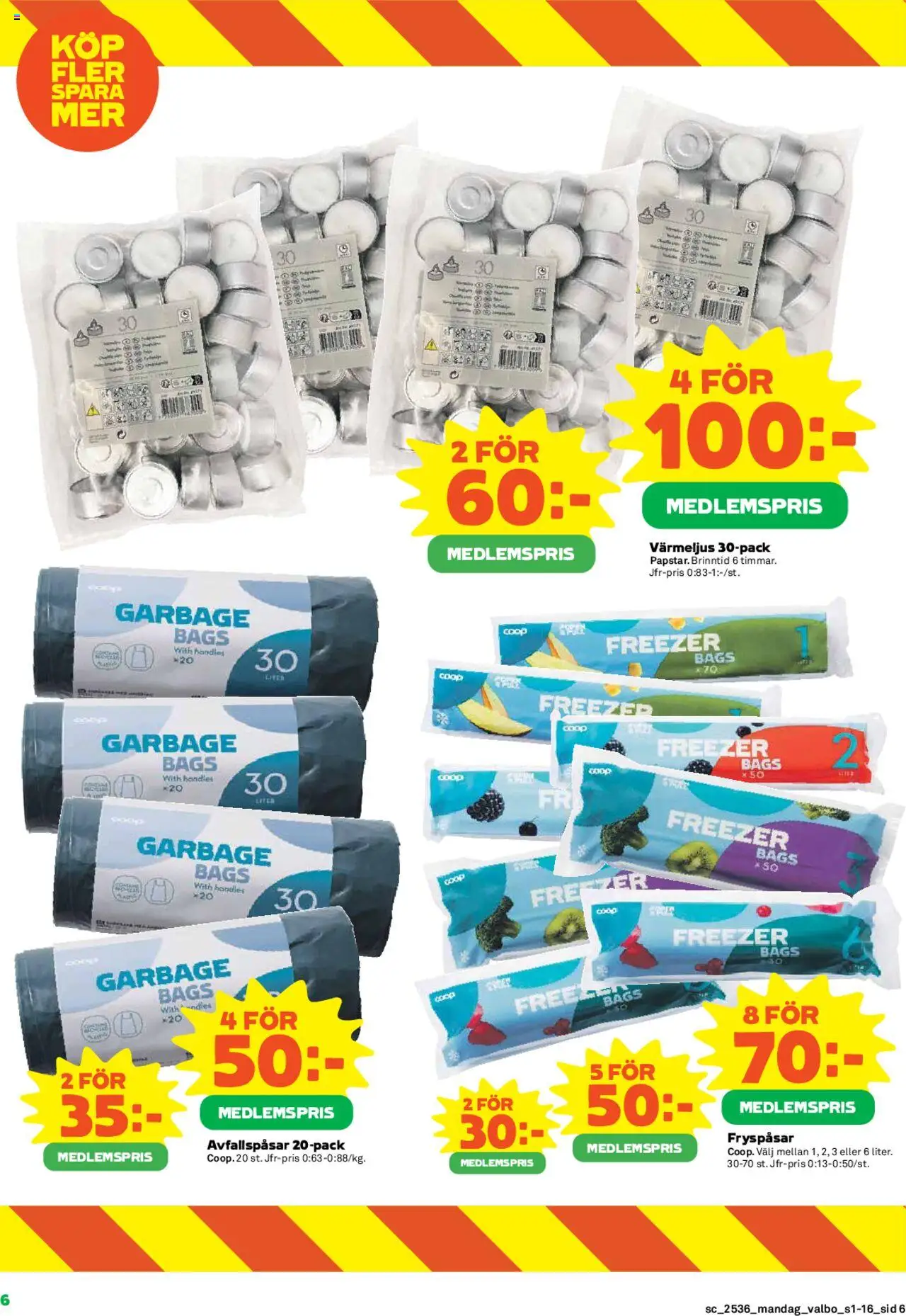 Coop Forum reklamblad aktuell från 01.09.2025 | Sida: 6 | Produkter: Avfallspåsar, Värmeljus