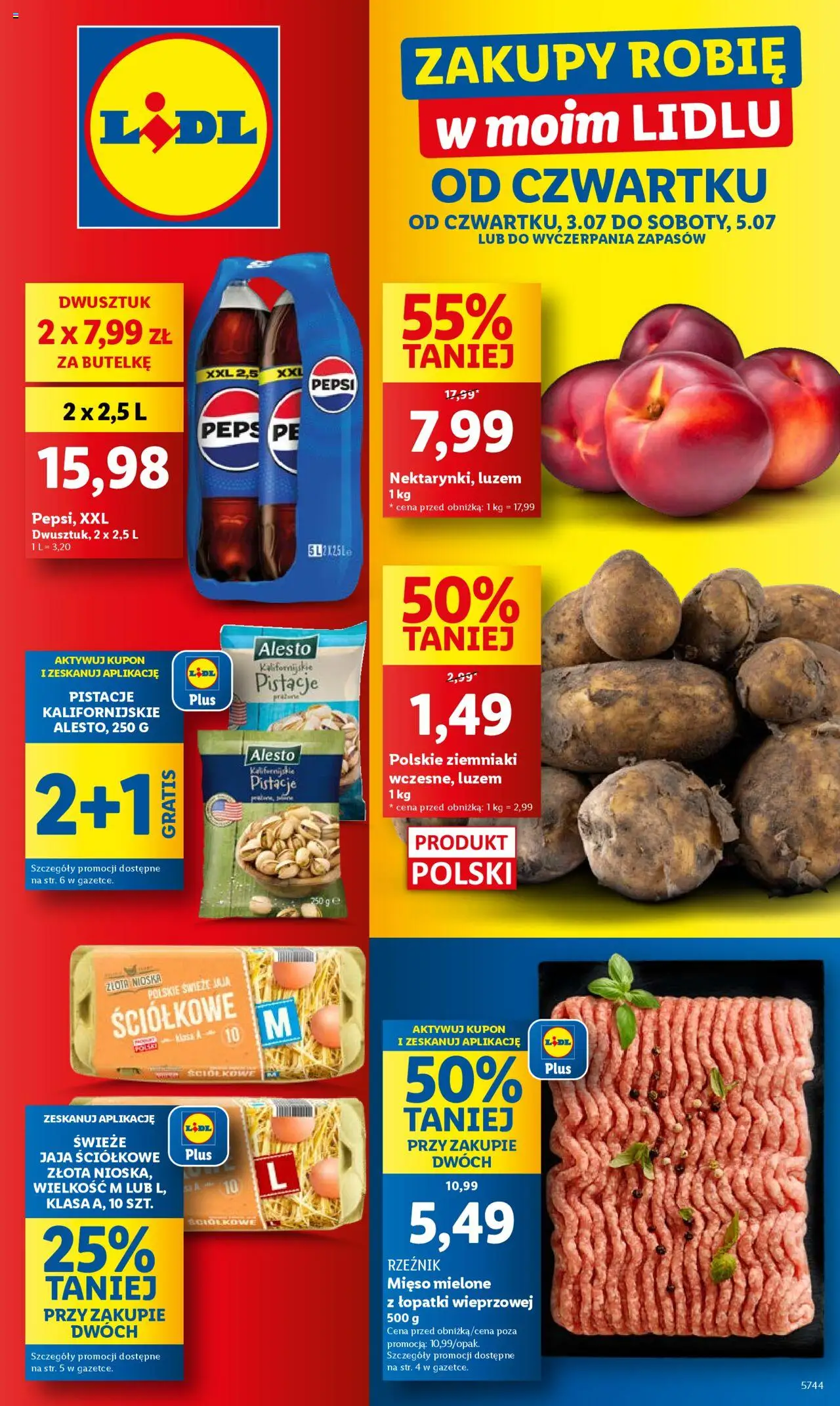 Lidl Gazetka od 03.07.2025 | Strona: 1 | Produkty: Mięso, Pepsi, Mięso mielone, Jaja