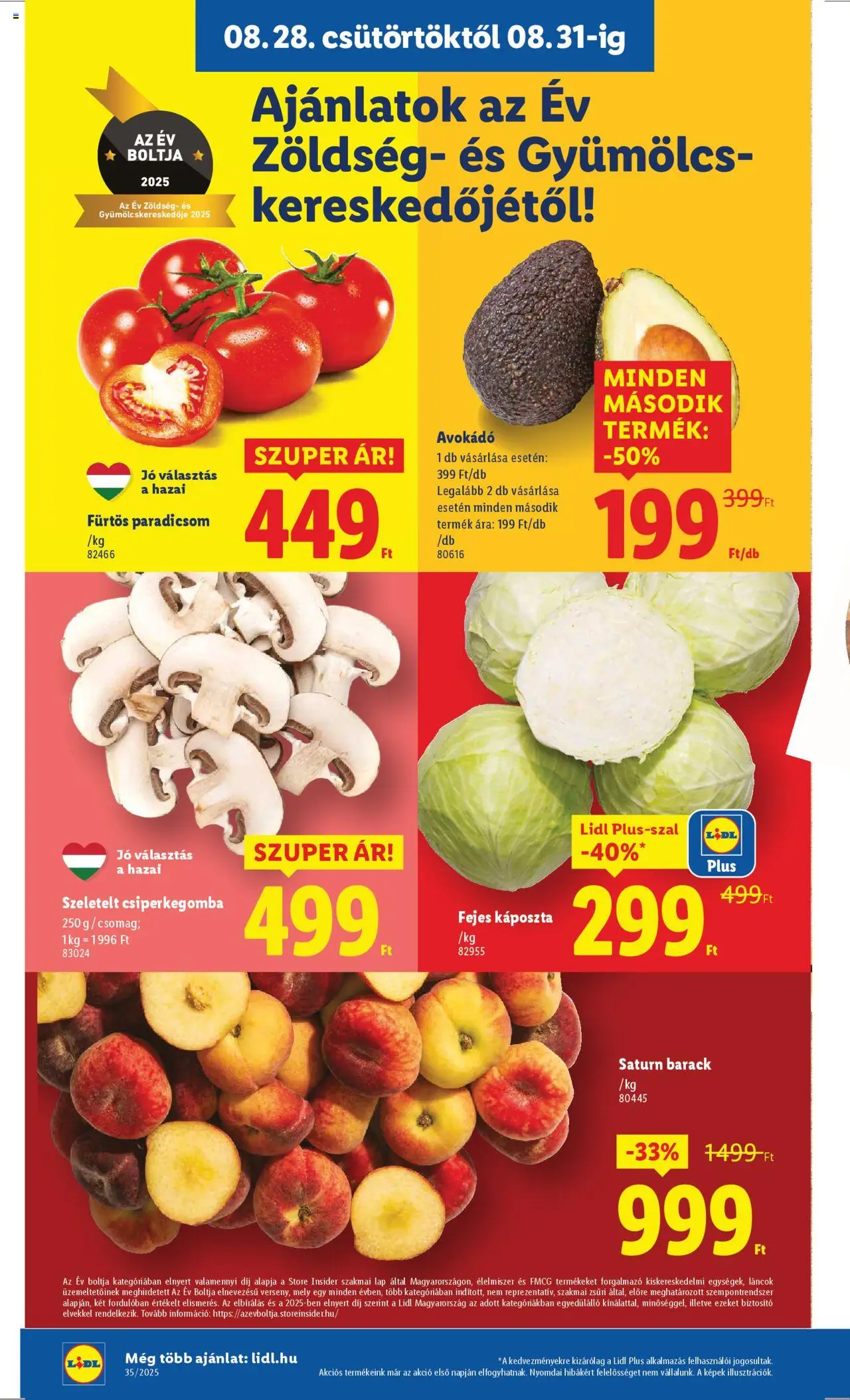 Lidl akciós ujság - amely érvényes a következő dátumtól: 28.08.2025 | Oldal: 6 | Termékek: Káposzta, Csiperkegomba, Gyümölcs, Paradicsom