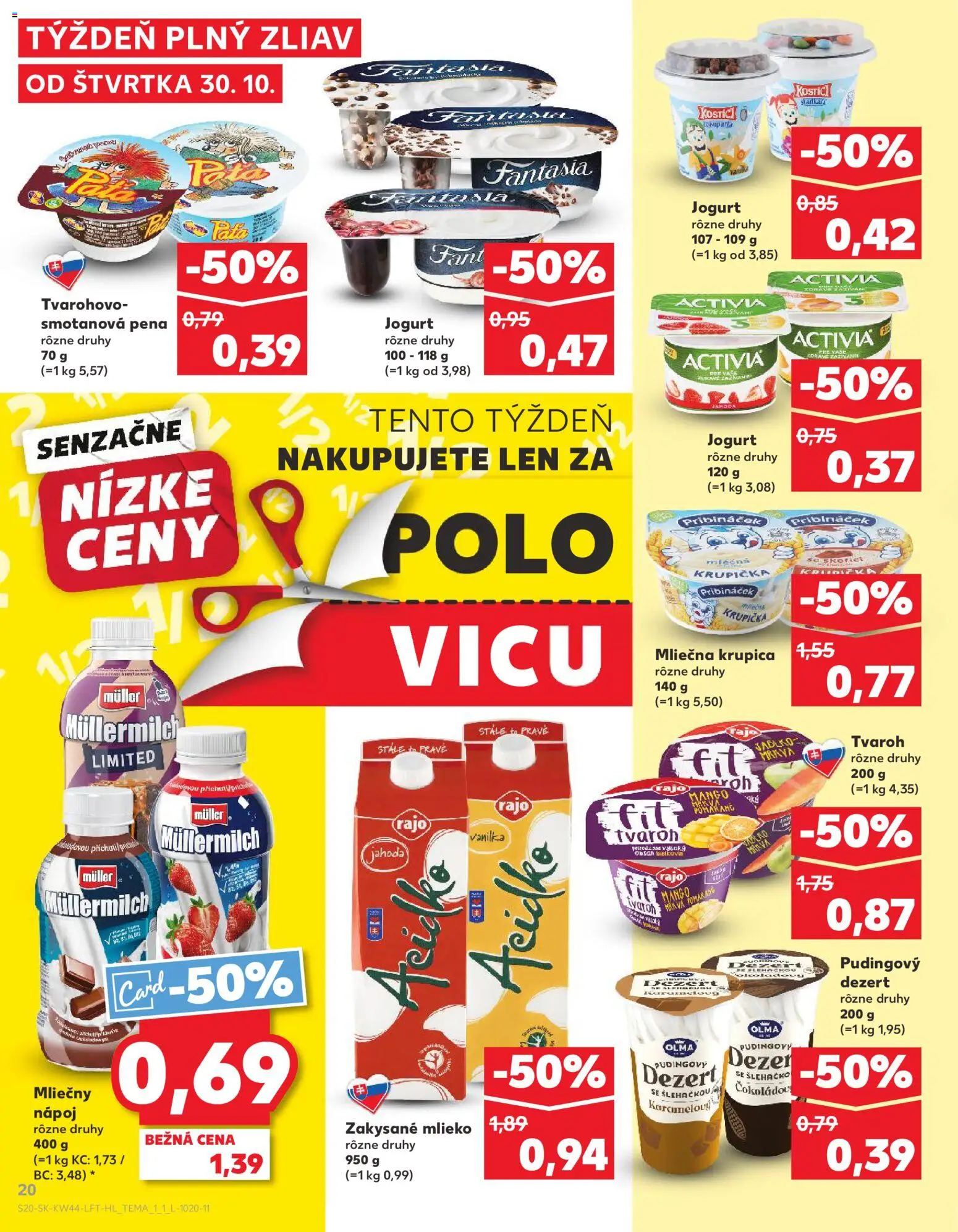 Nové Kaufland akcie – leták je platný od 30.10.2025 | Strana: 20 | Produkty: Mlieko, Tvaroh, Zakysané mlieko, Krupica