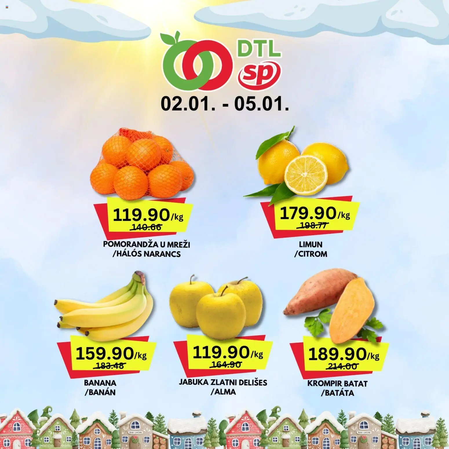 Senta Promet katalog - važi od 02.01.2026 | Strana: 1 | Proizvode: Banana, Krompir, Pomorandza, Limun