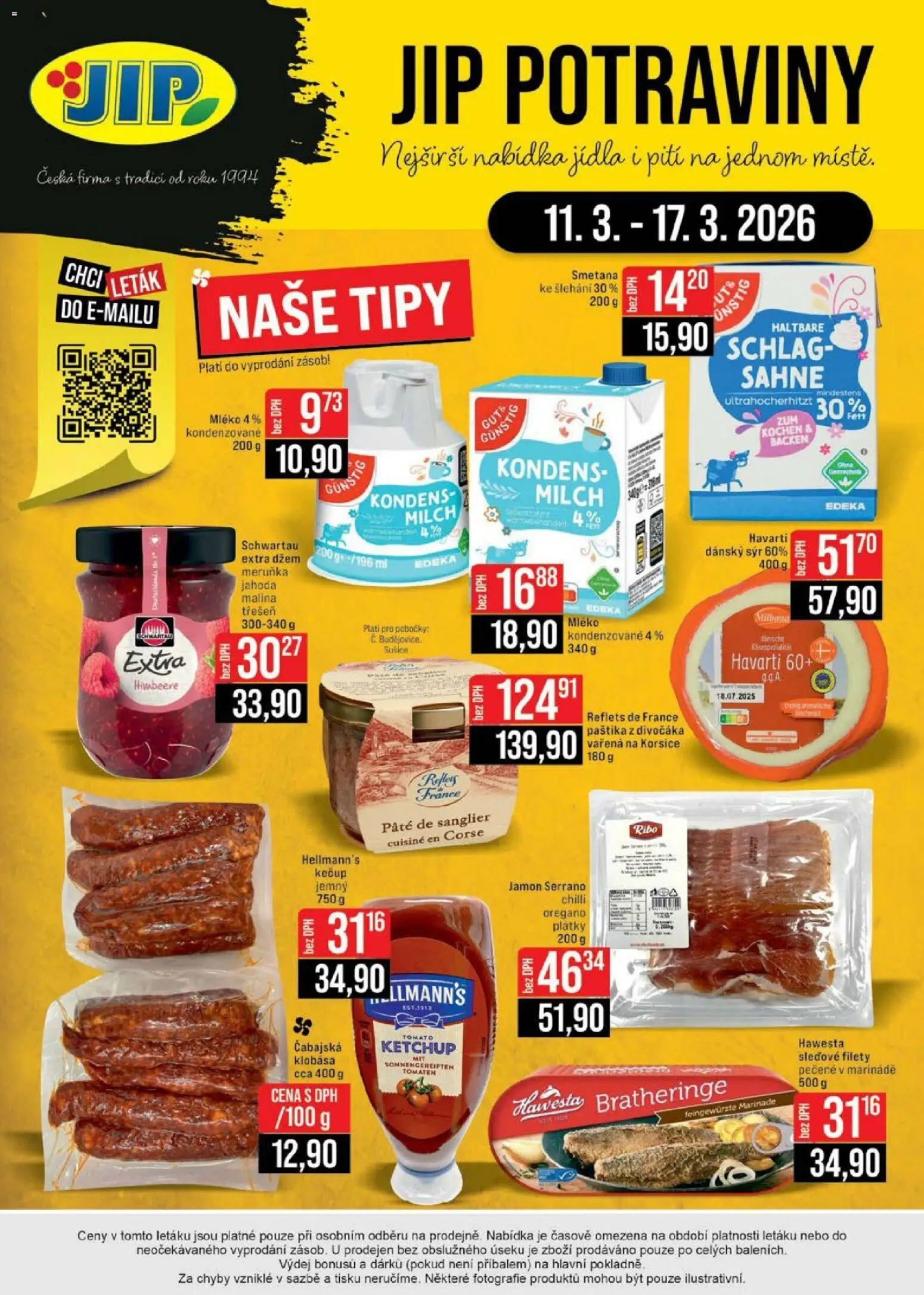 Jip leták - Cash & Carry od 11.03.2026 | Strana: 24 | Produkty: Mléko, Smetana, Jamón Serrano, Klobása