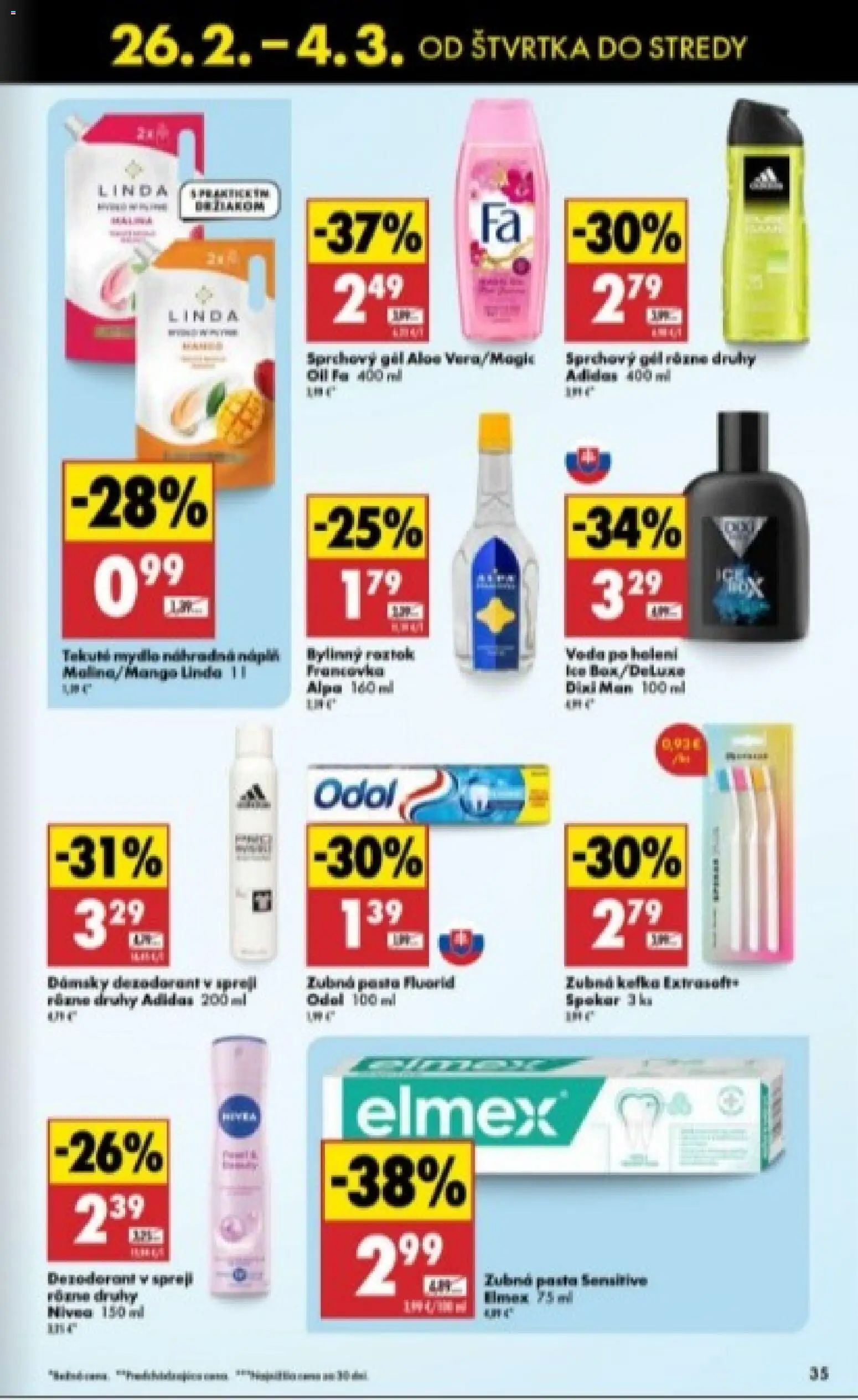 Nové Biedronka akcie – leták je platný od 26.02.2026 | Strana: 35 | Produkty: Nivea, Mydlo, Zubná pasta, Adidas