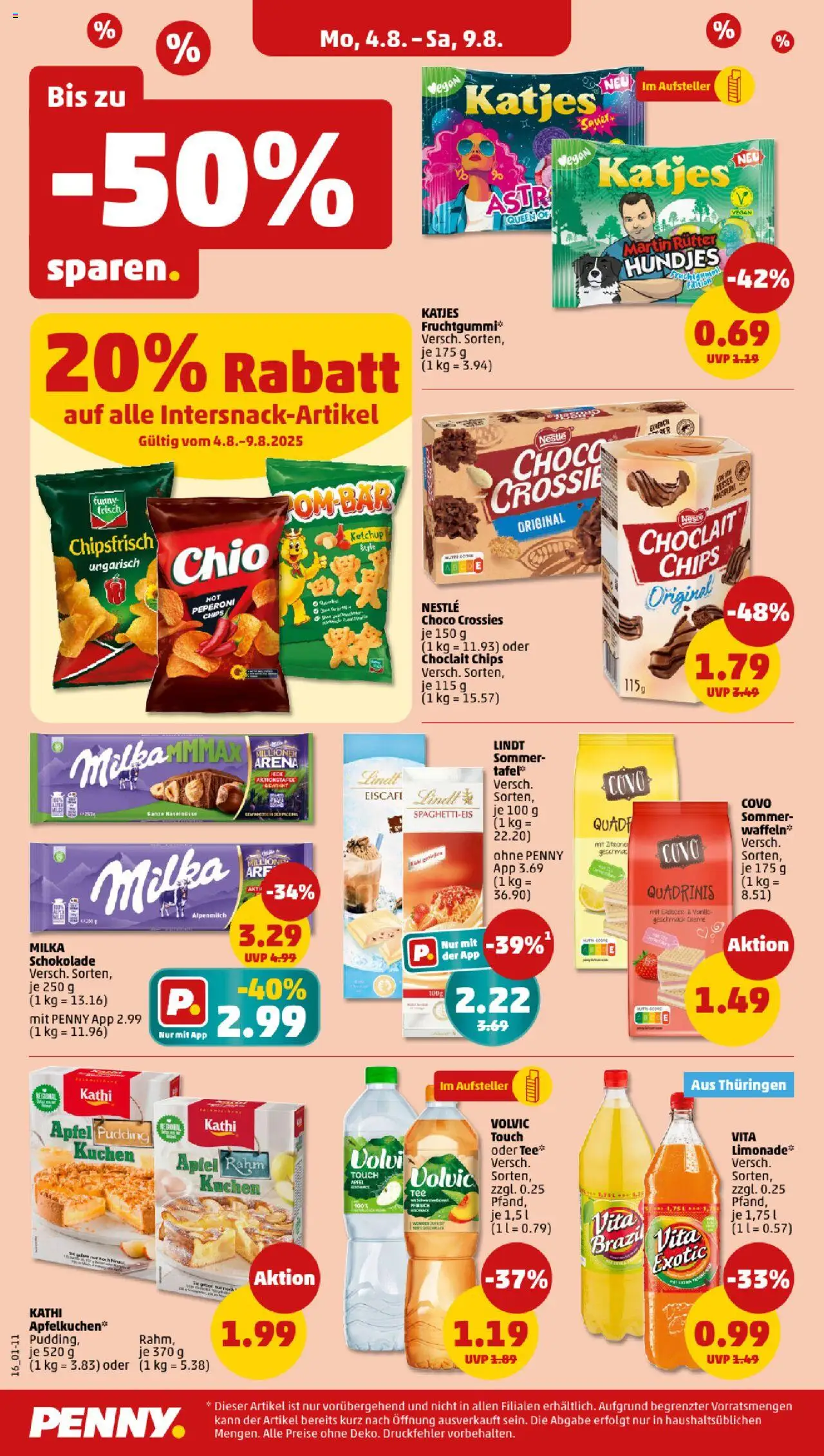 Penny Prospekt 	 - gültig ab dem 04.08.2025 | Seite: 16 | Produkte: Schokolade, Äpfel, Kuchen, Volvic