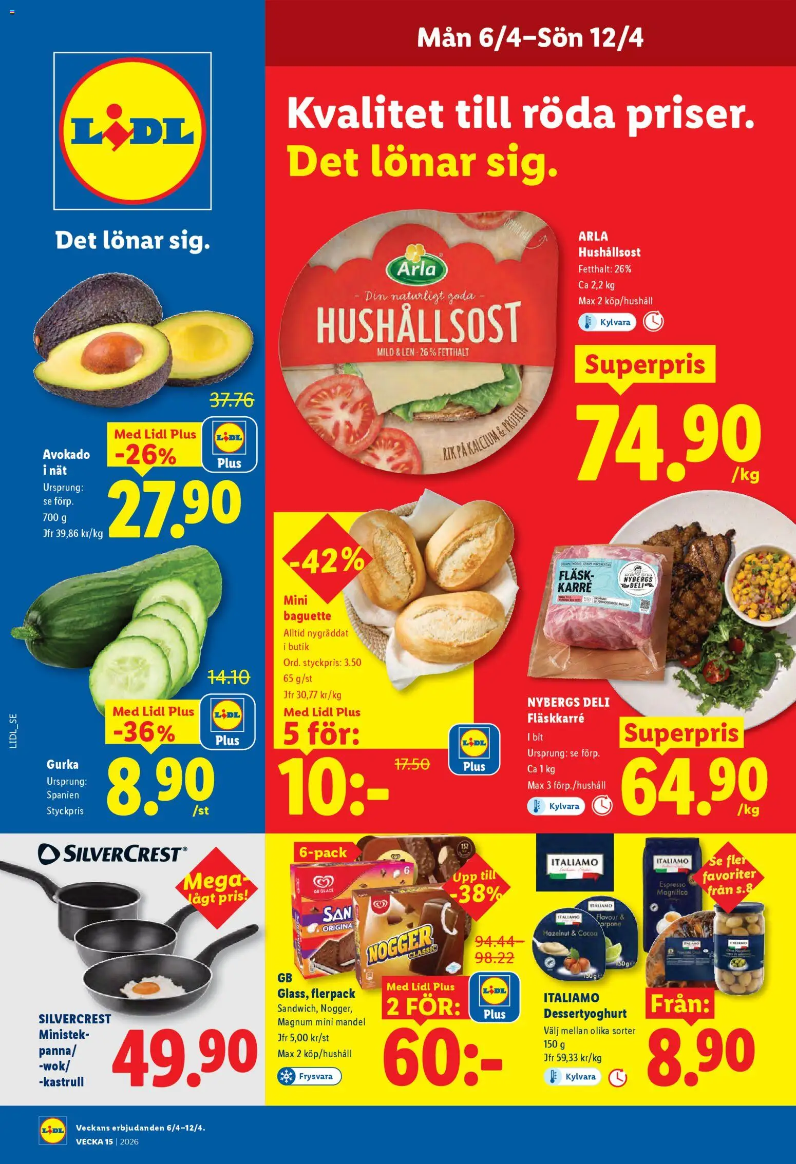 Lidl reklamblad aktuell från 06.04.2026 | Sida: 1 | Produkter: Hushållsost, Fläsk, Te, Gurka