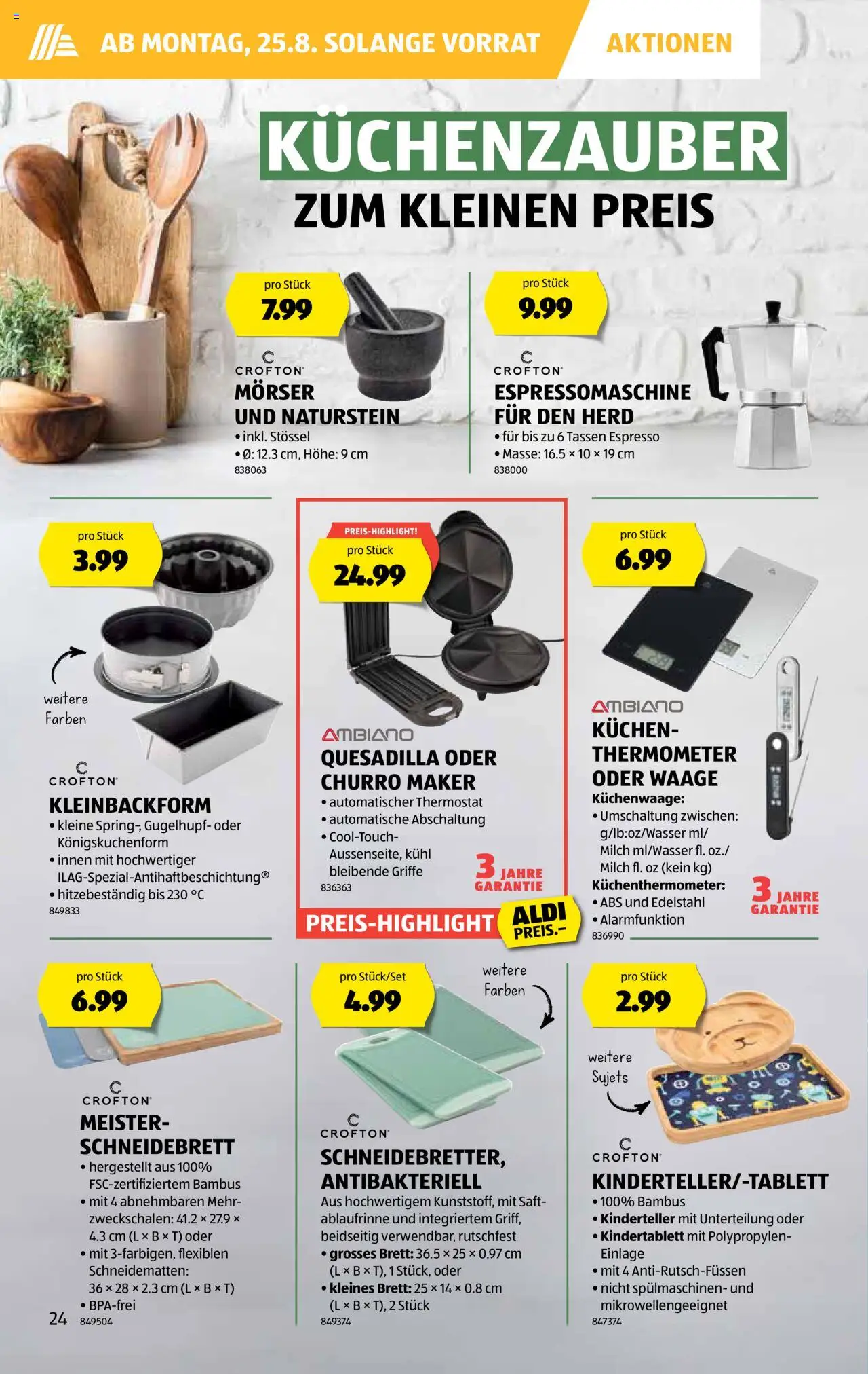 Aldi Aktionen ab 21.08.2025 | Seite: 25 | Produkte: Milch, Saft, Herd, Thermometer