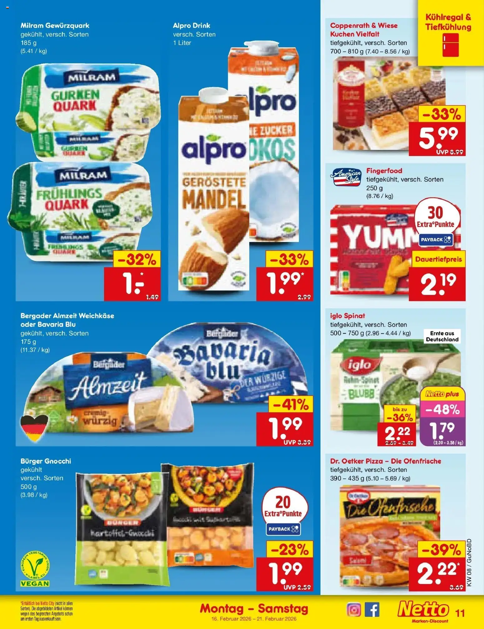 Netto Marken-Discount prospekt Augustusburg	 – gültig ab 16.02.2026 | Seite: 11 | Produkte: Quark, Burger, Alpro, Zucker