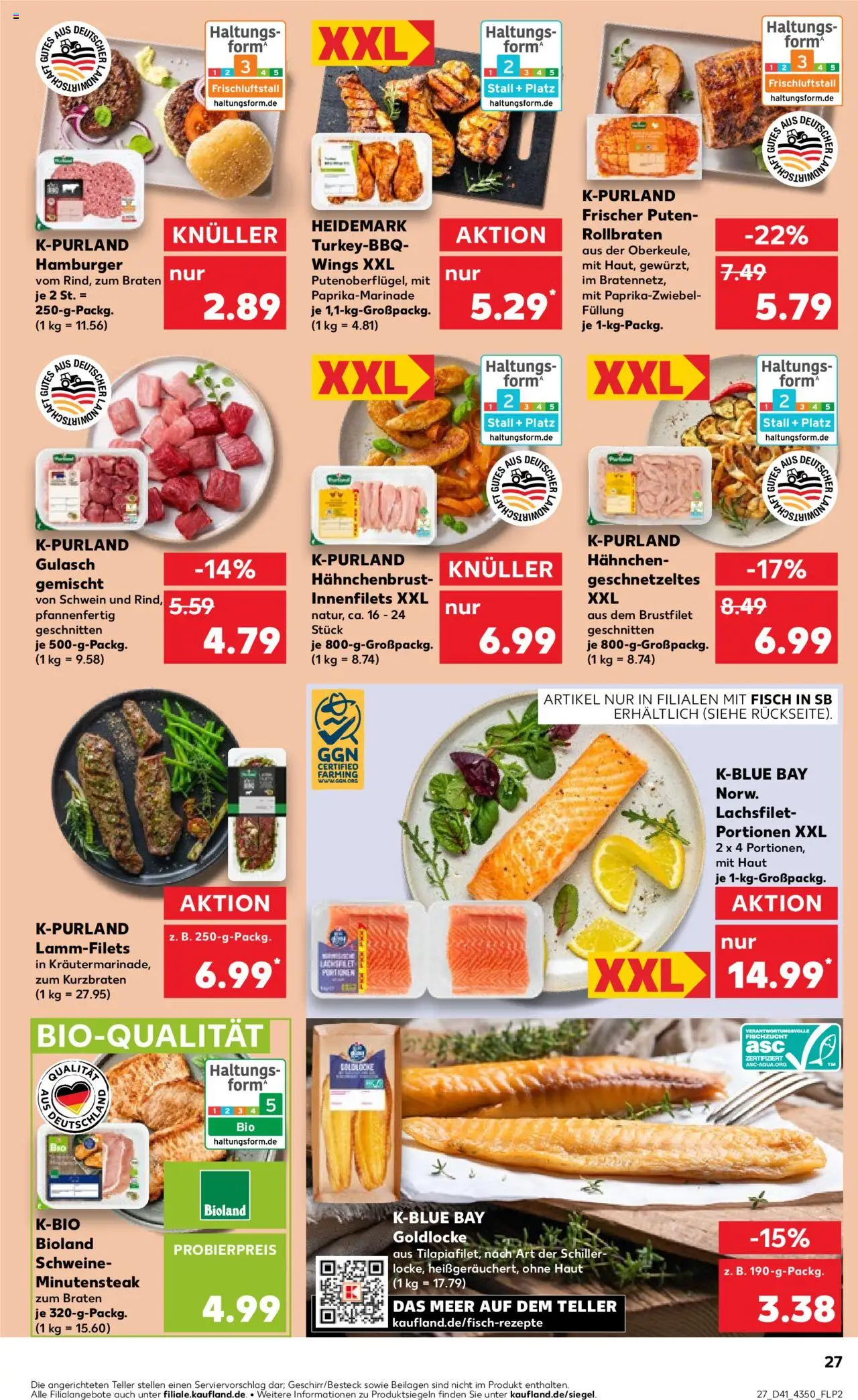 Kaufland prospekt Potsdam	 – gültig ab 09.10.2025 | Seite: 27 | Produkte: Hahnchen, Burger, Fisch, Hahnchenbrust