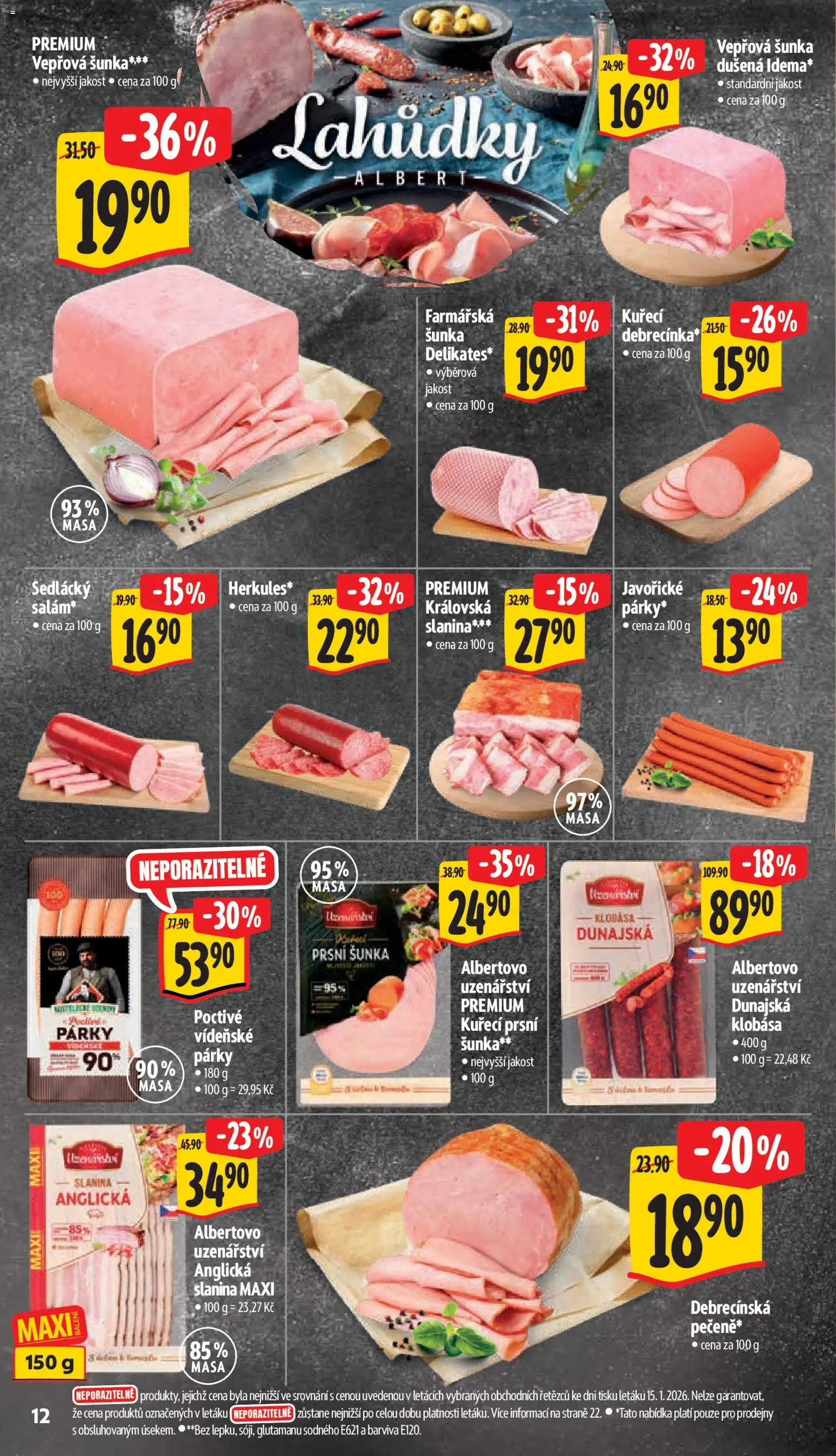 Albert leták - Supermarket od 21.01.2026 | Strana: 18 | Produkty: Šunka, Párky, Klobása, Slanina