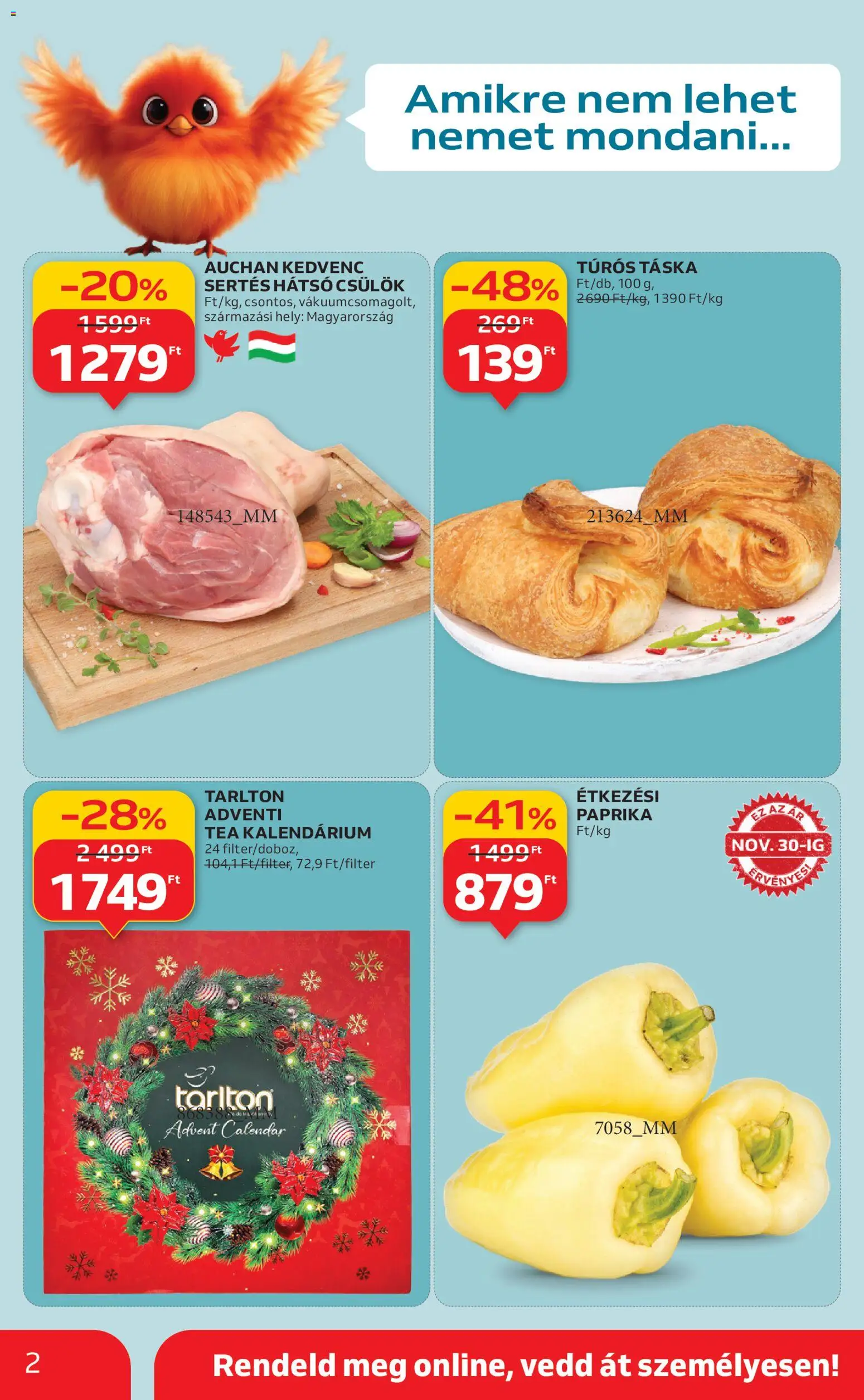 Auchan akciós ujság - amely érvényes a következő dátumtól: 27.11.2025 | Oldal: 2 | Termékek: Túrós táska, Táska, Tea