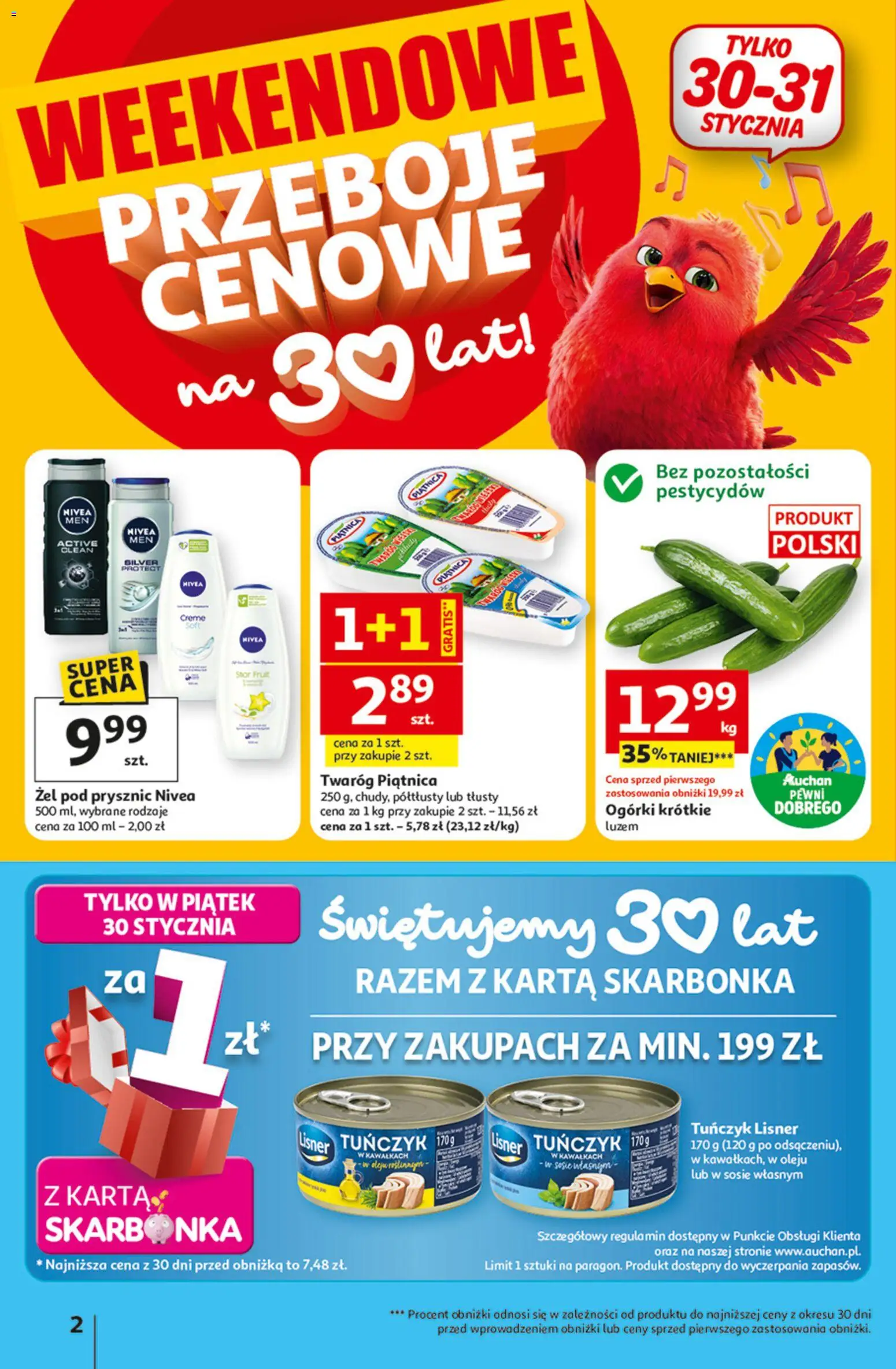 Auchan Gazetka - 30 Lat Hipermarket od 29.01.2026 | Strona: 2 | Produkty: Karta, Tuńczyk, Prysznic, Ogórki